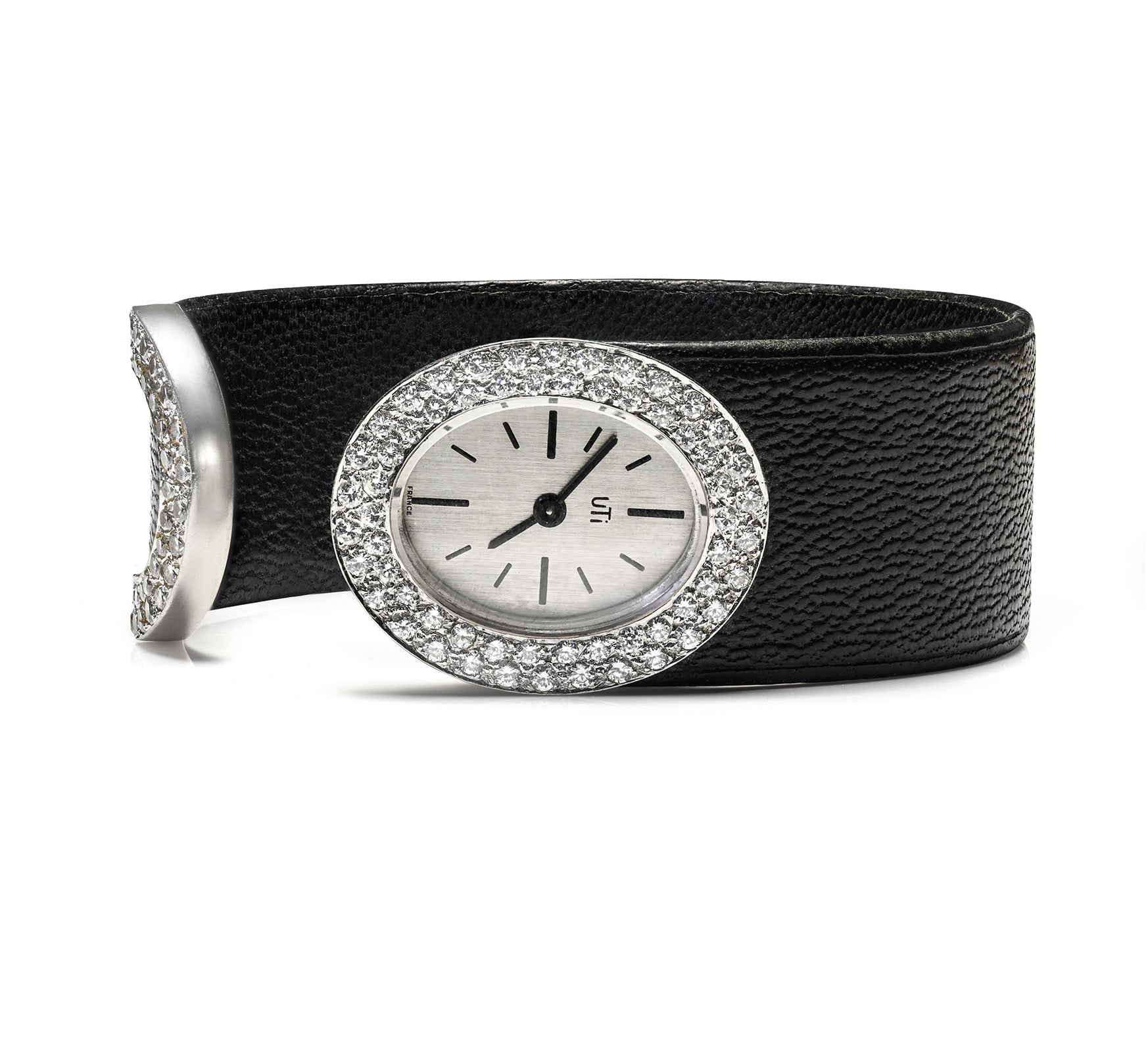 UTi Diamond 18K White Gold Leather Cuff Watch