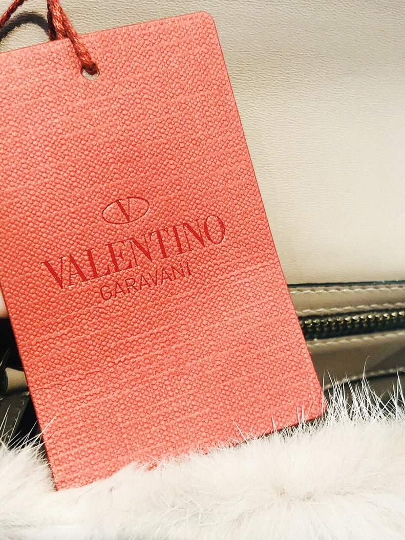 VALENTINO Demilune Dusty Pink Mink Fur Rockstud Flap Bag