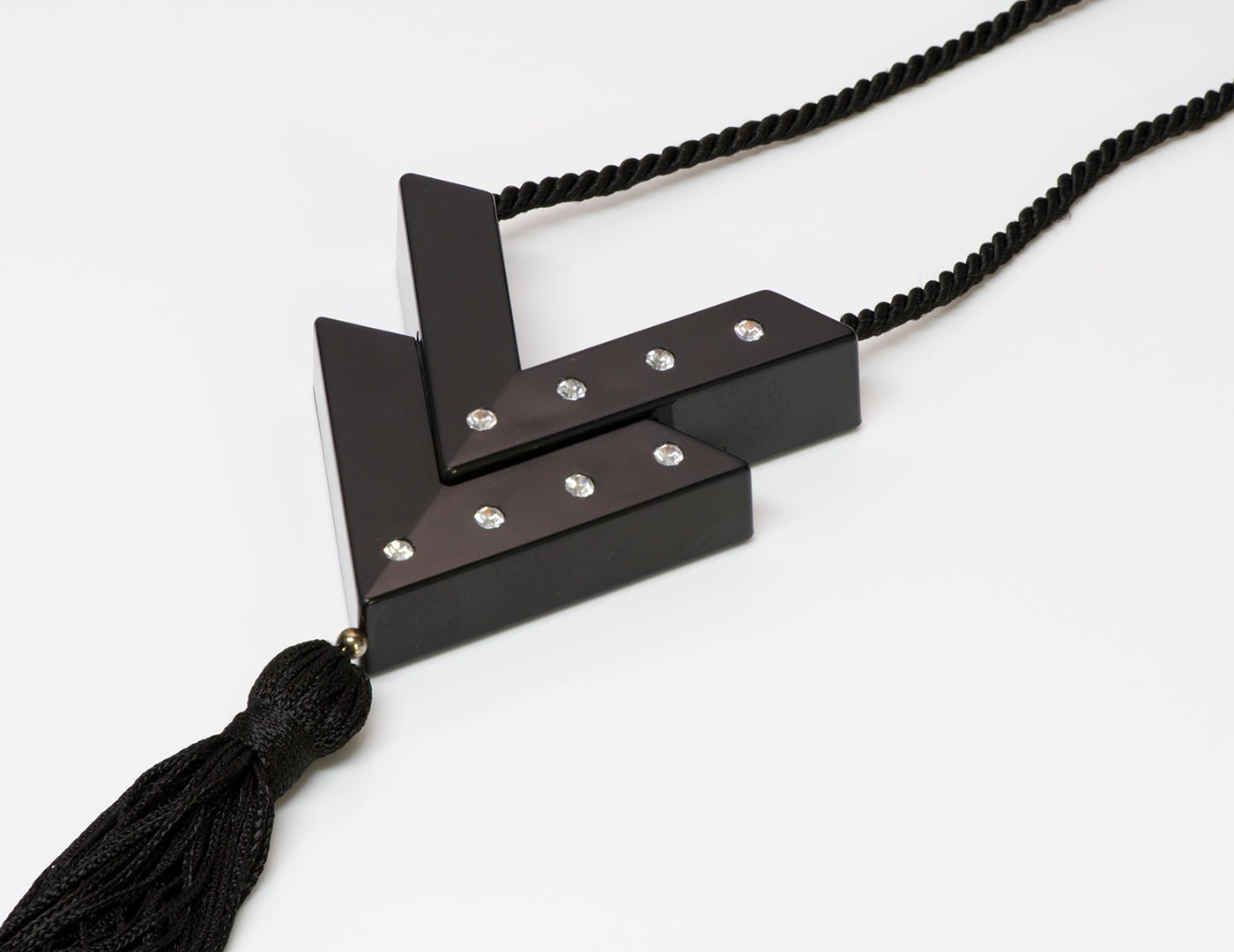 Valentino Garavani 1980’s Black V Logo Perfume Pendant Tassel Necklace