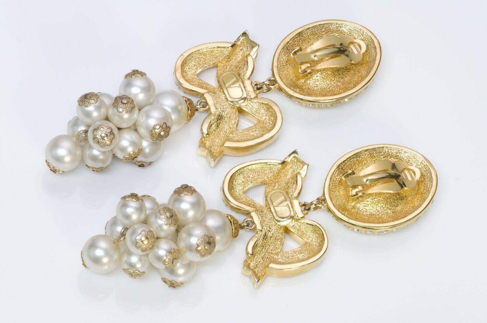 VALENTINO Garavani Couture 1980’s Long Crystal Pearl Bow Earrings
