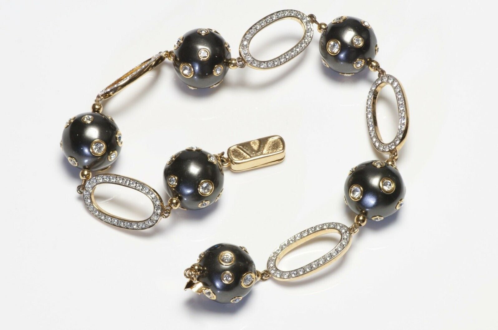 Valentino Garavani Gray Resin Ball Crystal Chain Choker Necklace