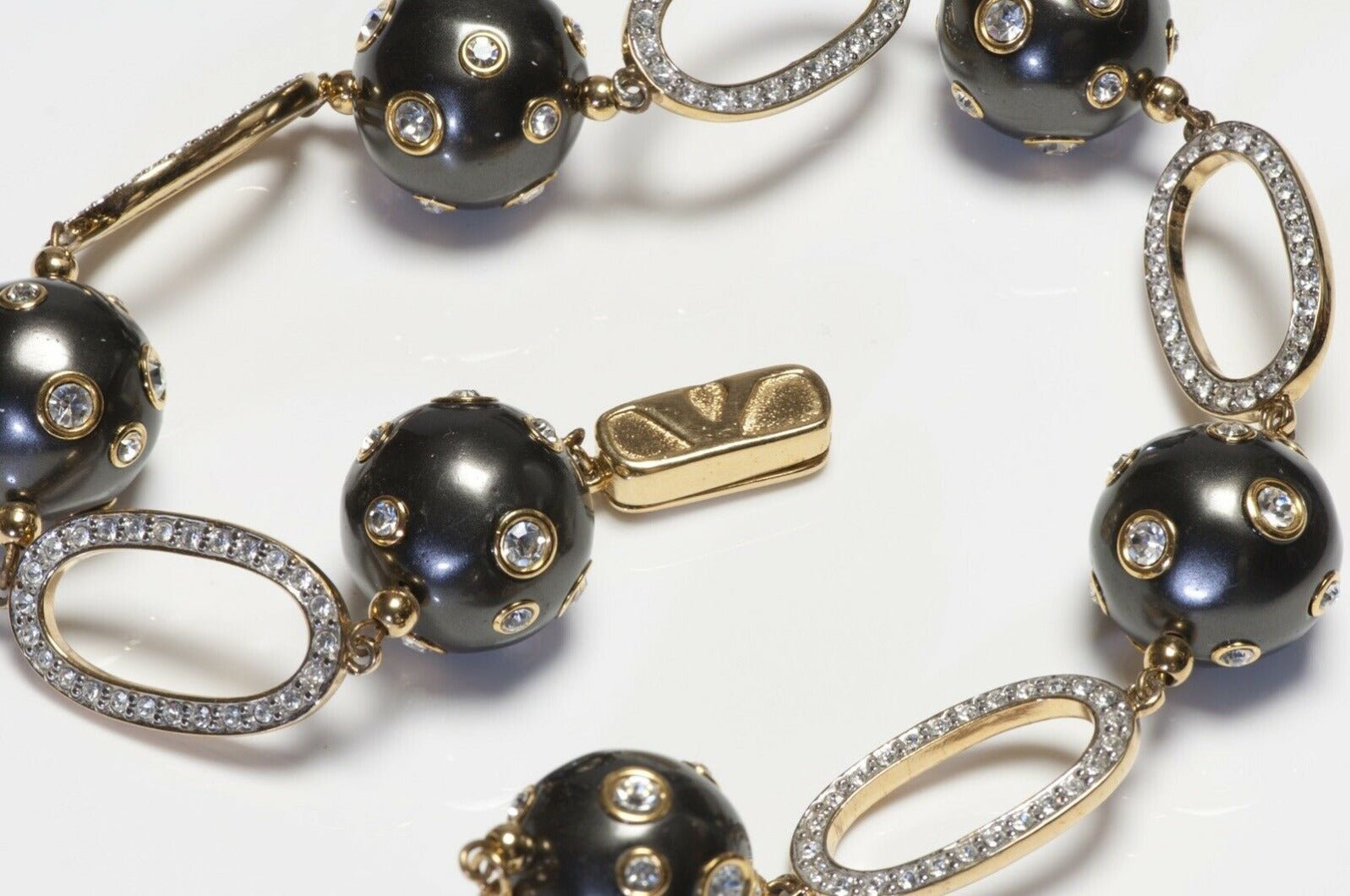 Valentino Garavani Gray Resin Ball Crystal Chain Choker Necklace