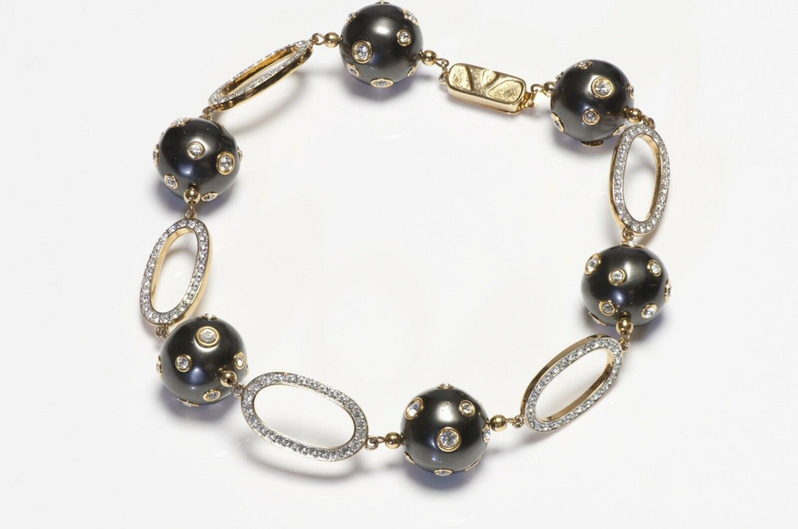 Valentino Garavani Gray Resin Ball Crystal Chain Choker Necklace