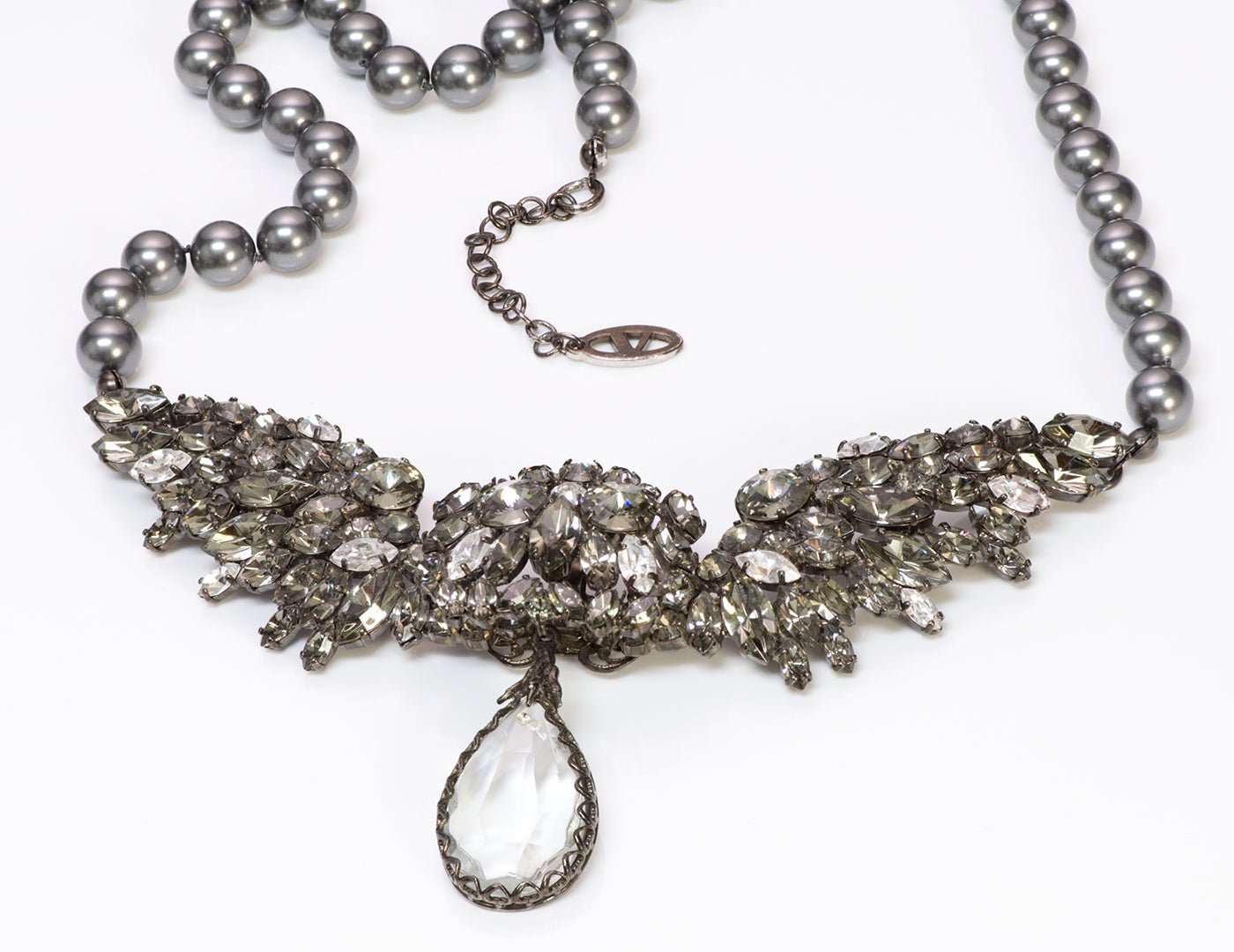 Valentino Garavani Wing Crystal Gray Pearl Necklace