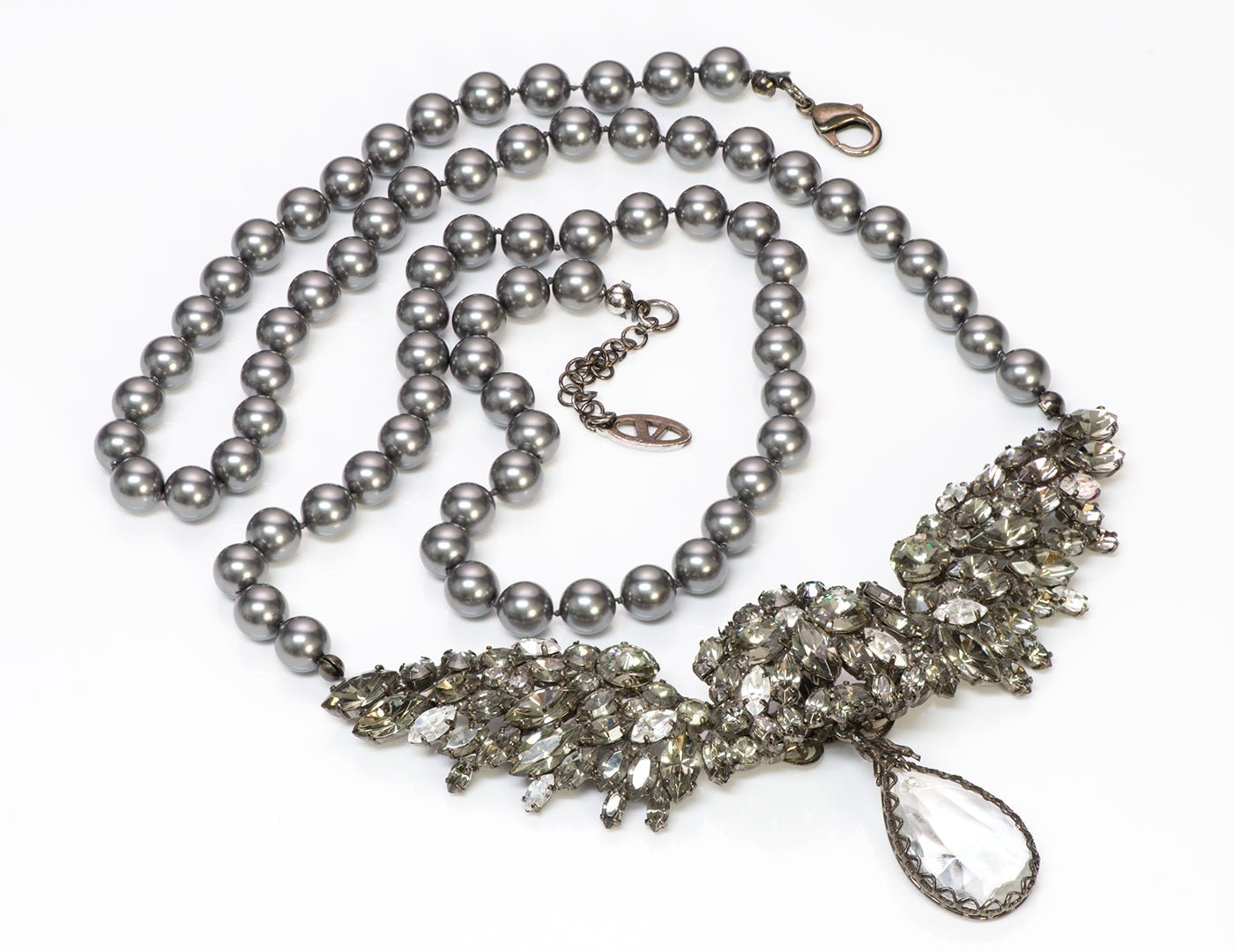 Valentino Garavani Wing Crystal Gray Pearl Necklace