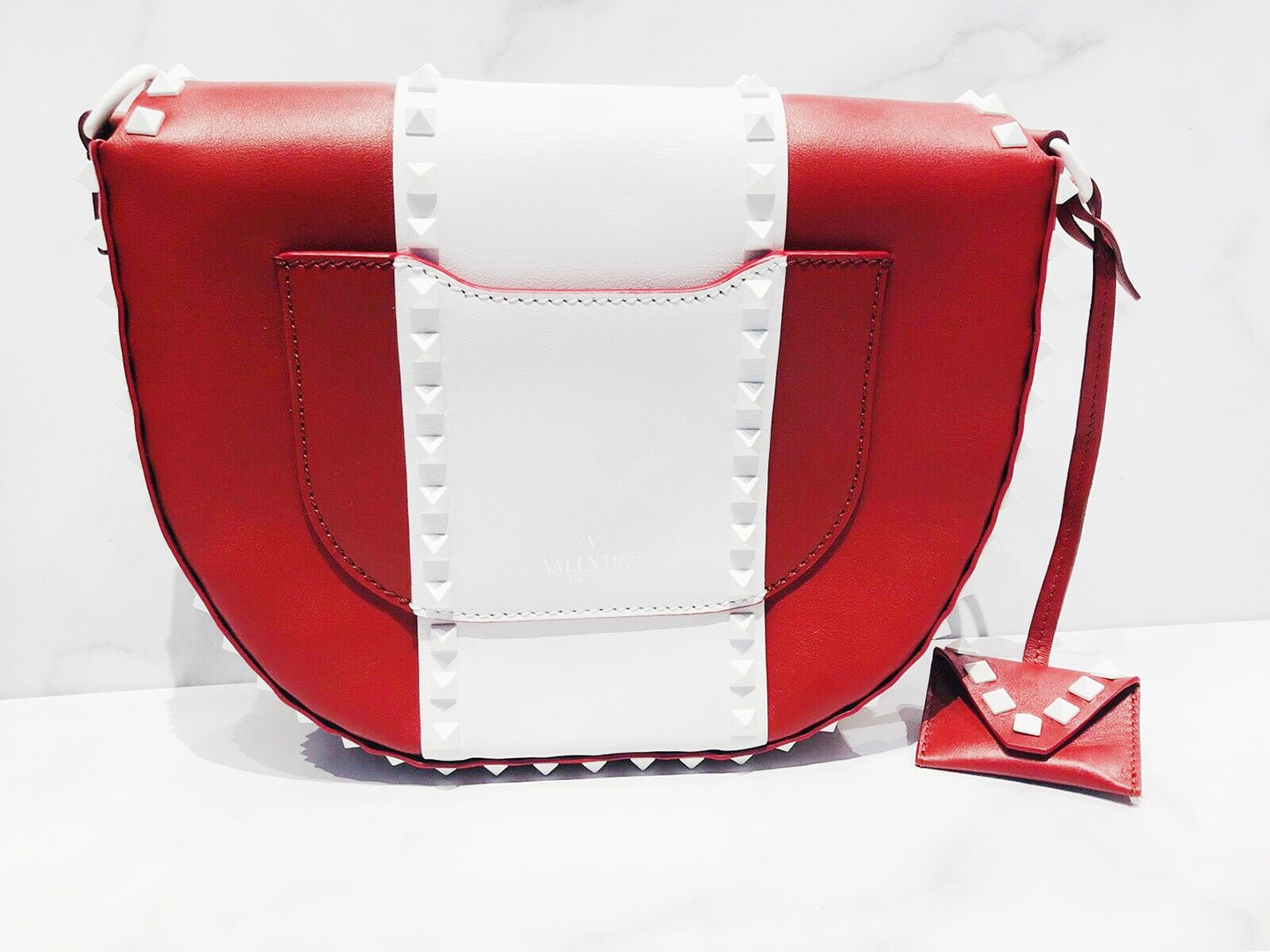 VALENTINO Leather Rockstud Saddle Crossbody Bag