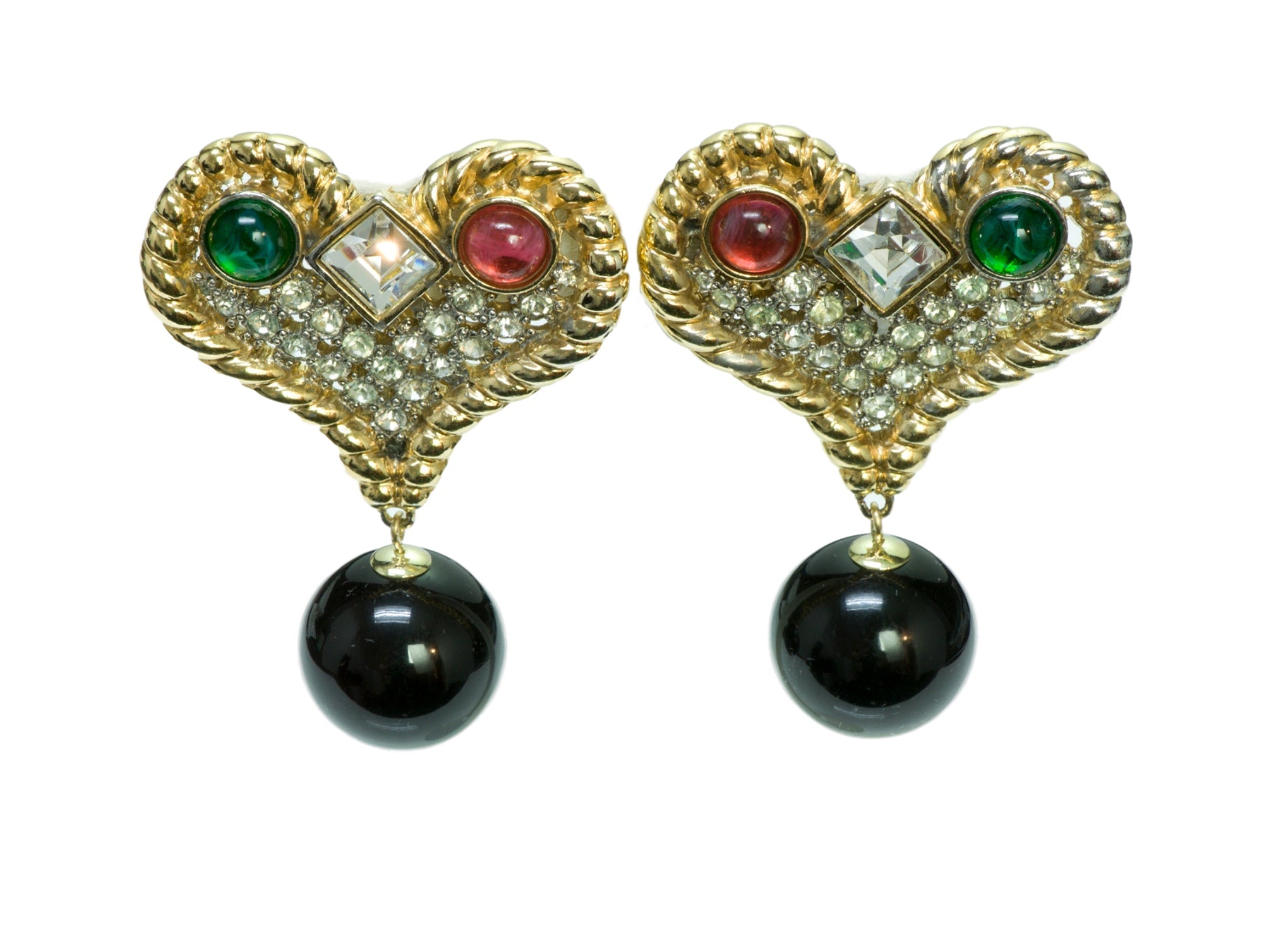 Valentino Vintage Heart Crystal Earrings