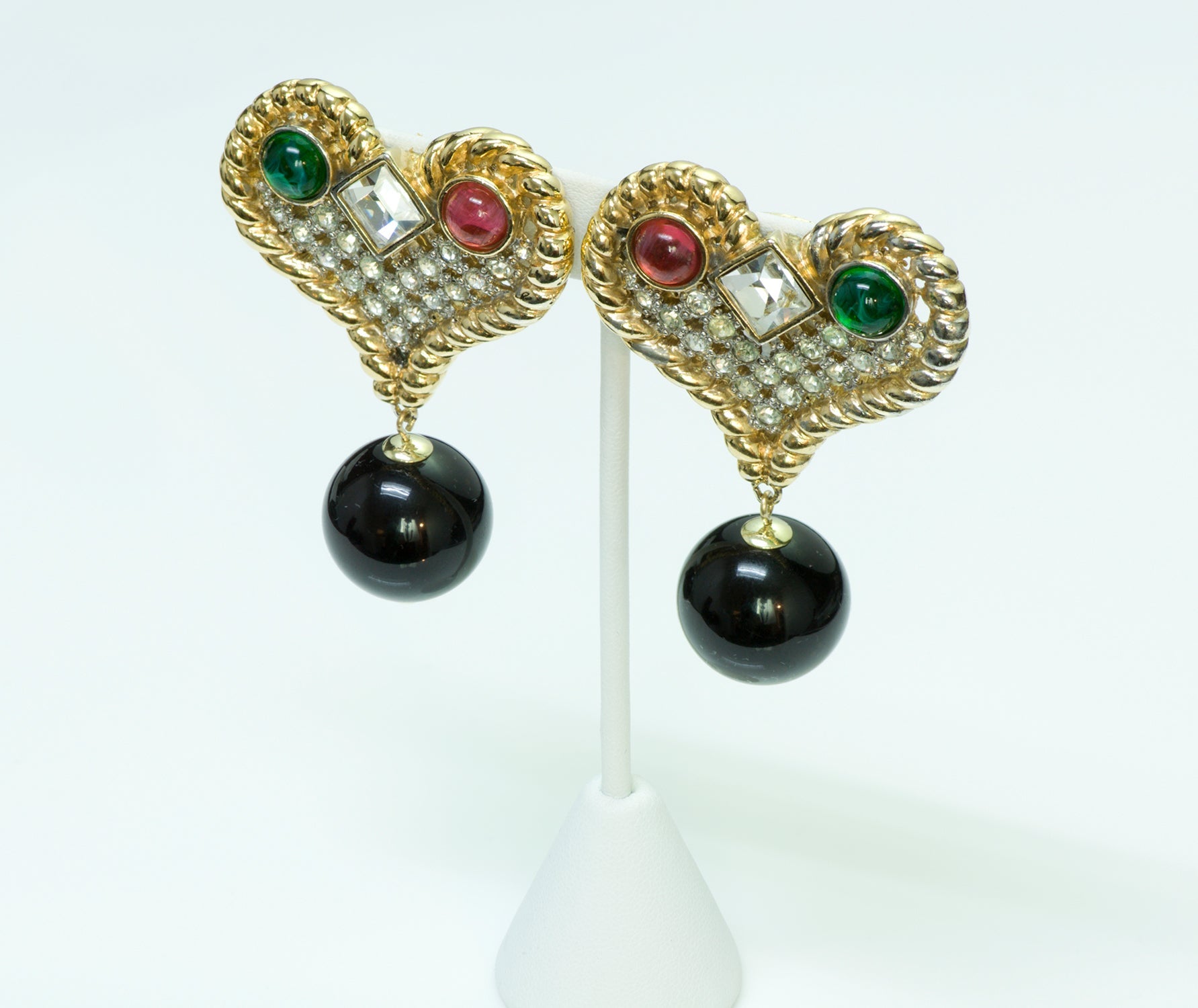 Valentino Vintage Heart Crystal Earrings