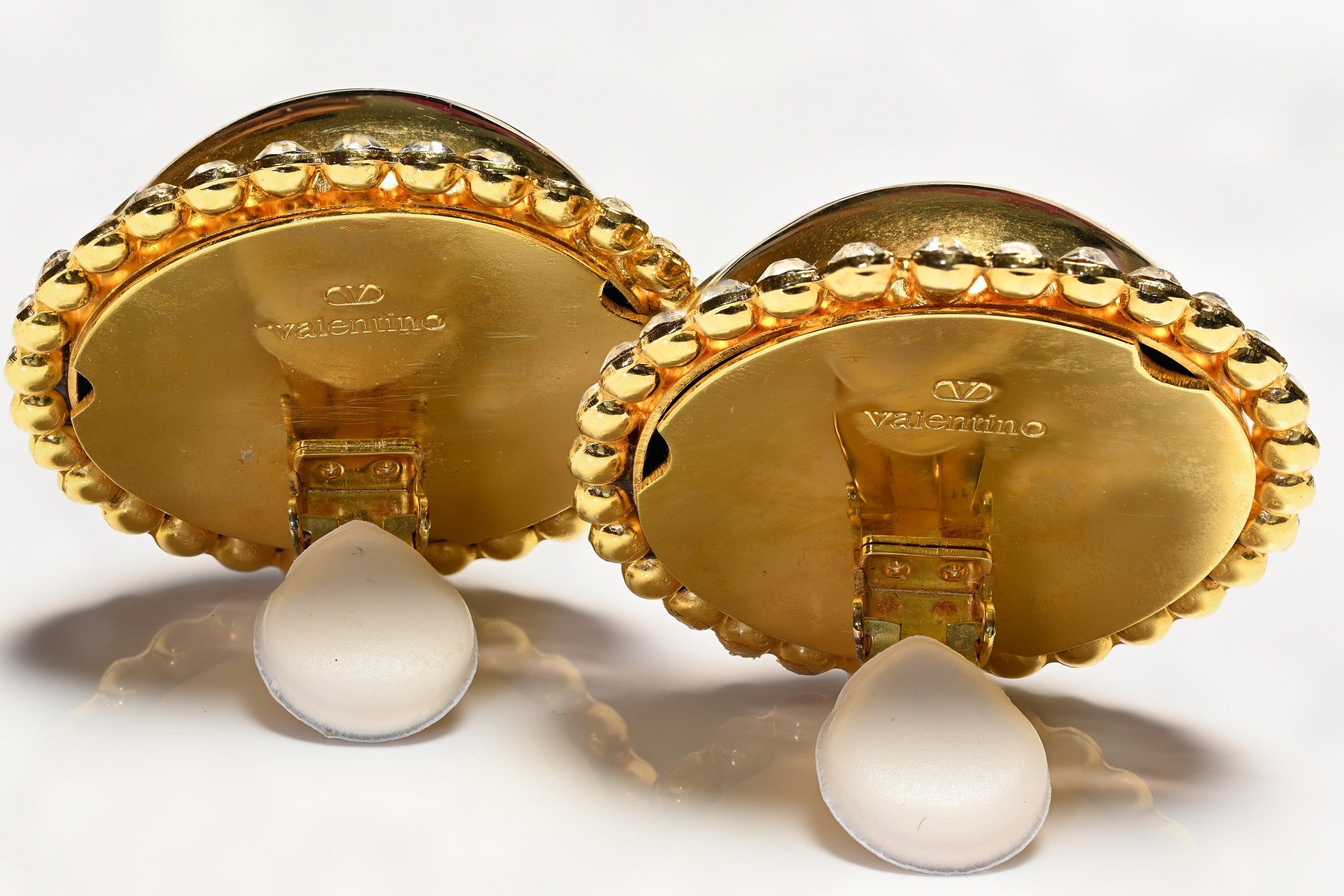 Vintage Valentino Garavani Brown Enamel Crystal Dome Large Earrings