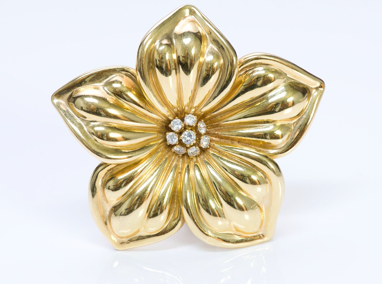 Van Cleef & Arpels 18K Gold Diamond Magnolia Flower Brooch