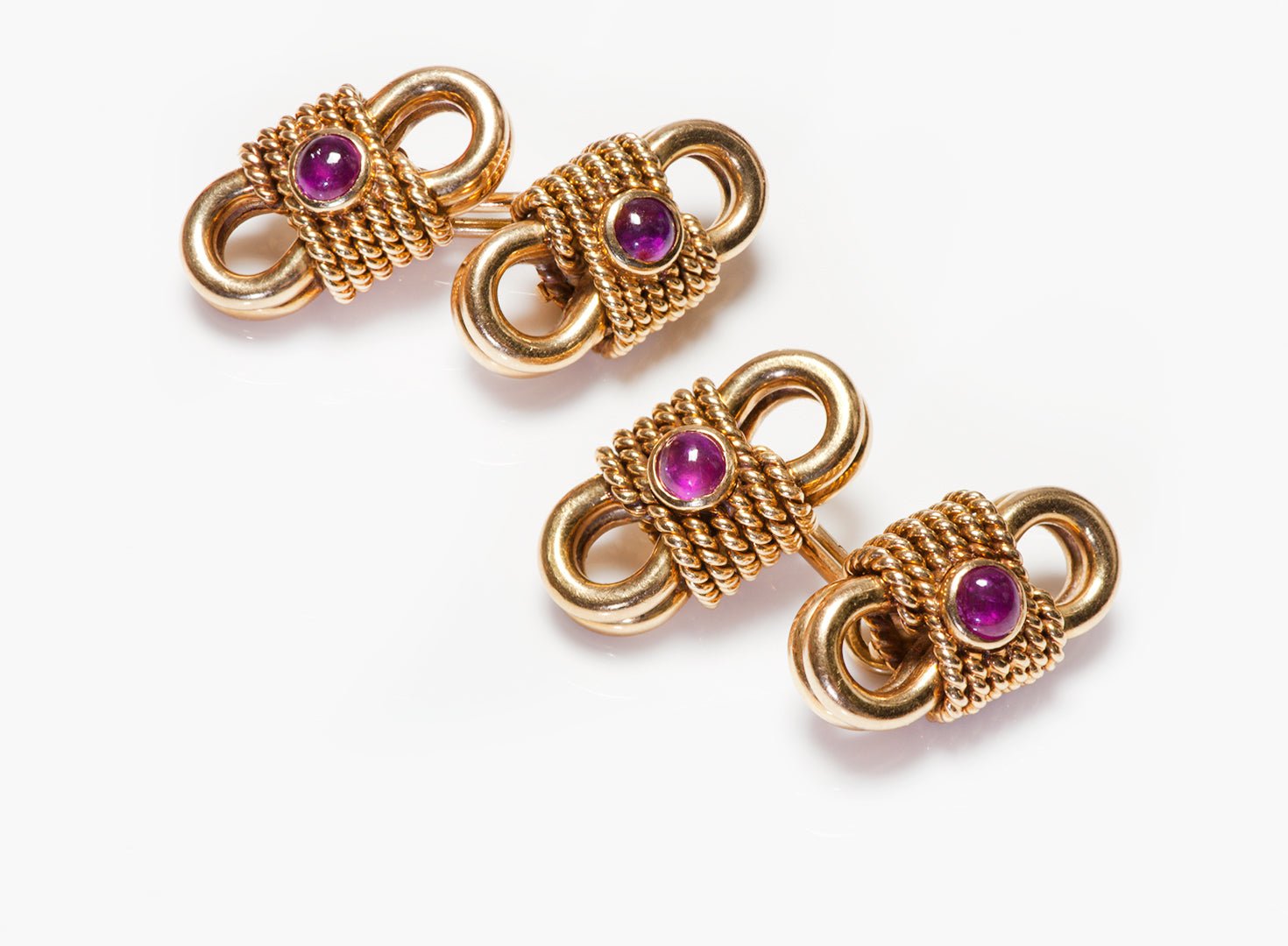 Van Cleef & Arpels 18K Gold Rope Ruby Cufflinks