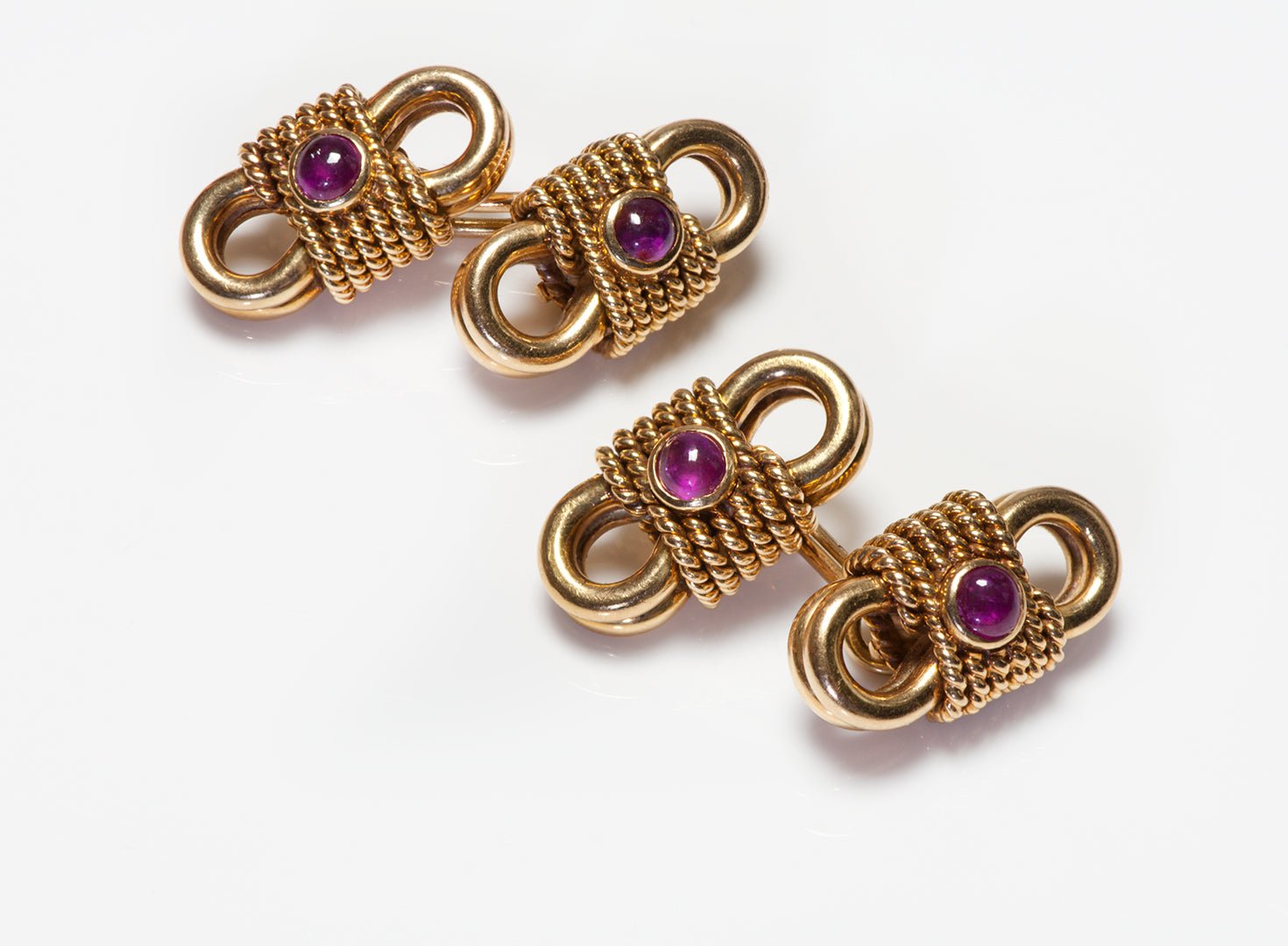 Van Cleef & Arpels 18K Gold Rope Ruby Cufflinks