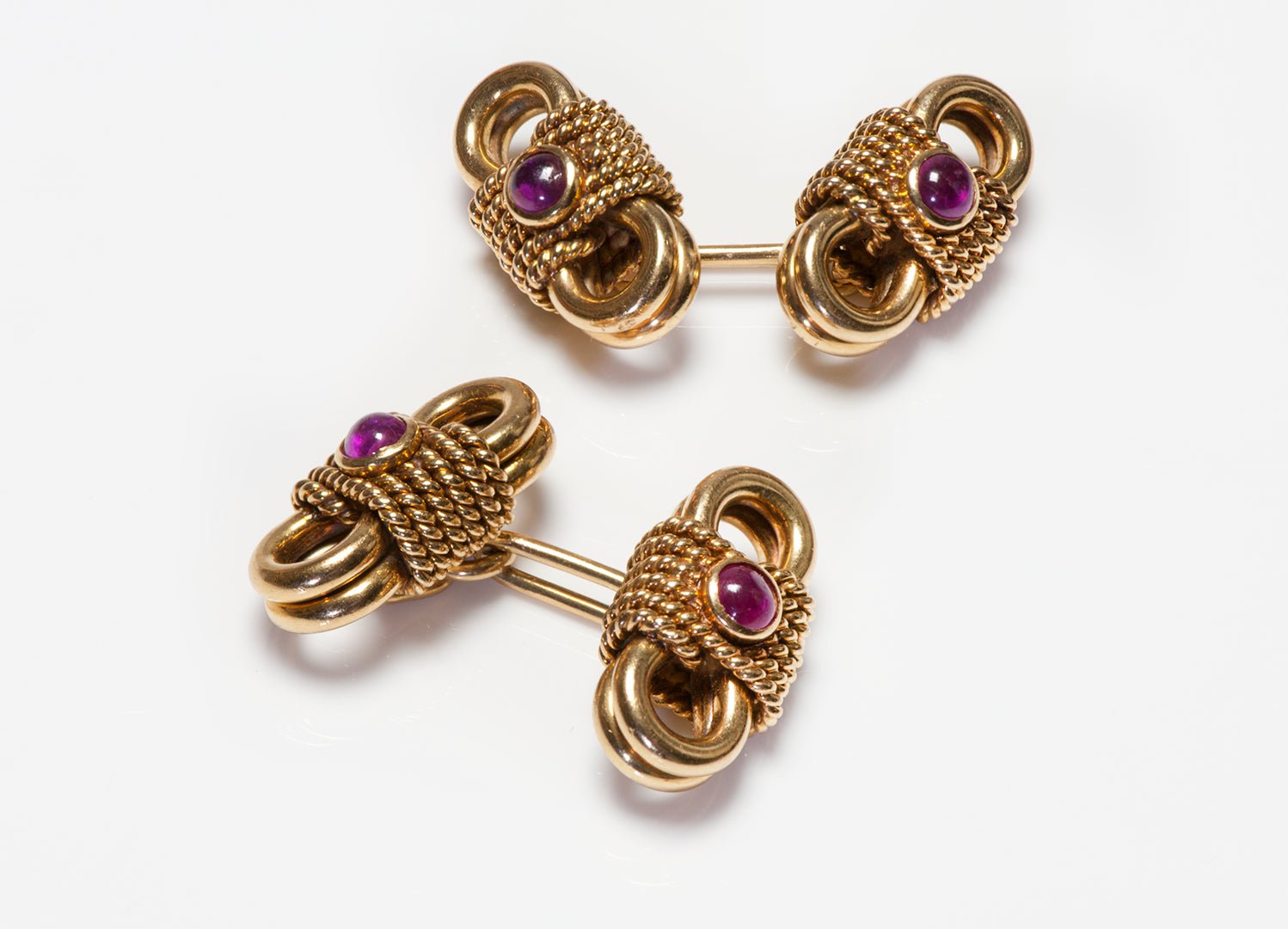 Van Cleef & Arpels 18K Gold Rope Ruby Cufflinks