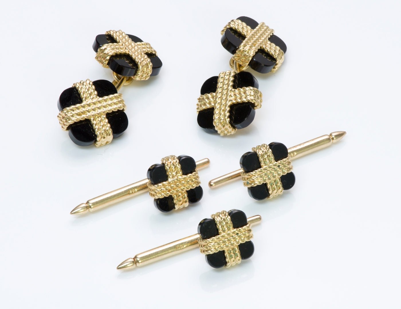 Van Cleef & Arpels Gold Onyx Cufflink & Studs