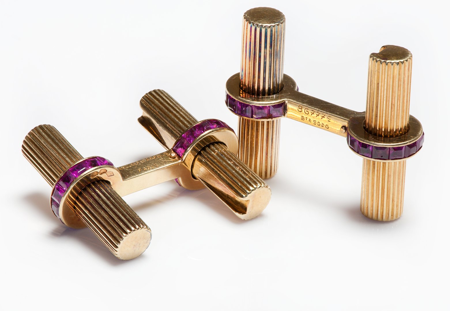Van Cleef & Arpels Gold Ruby Baton Cufflinks with Tiffany & Co. Studs