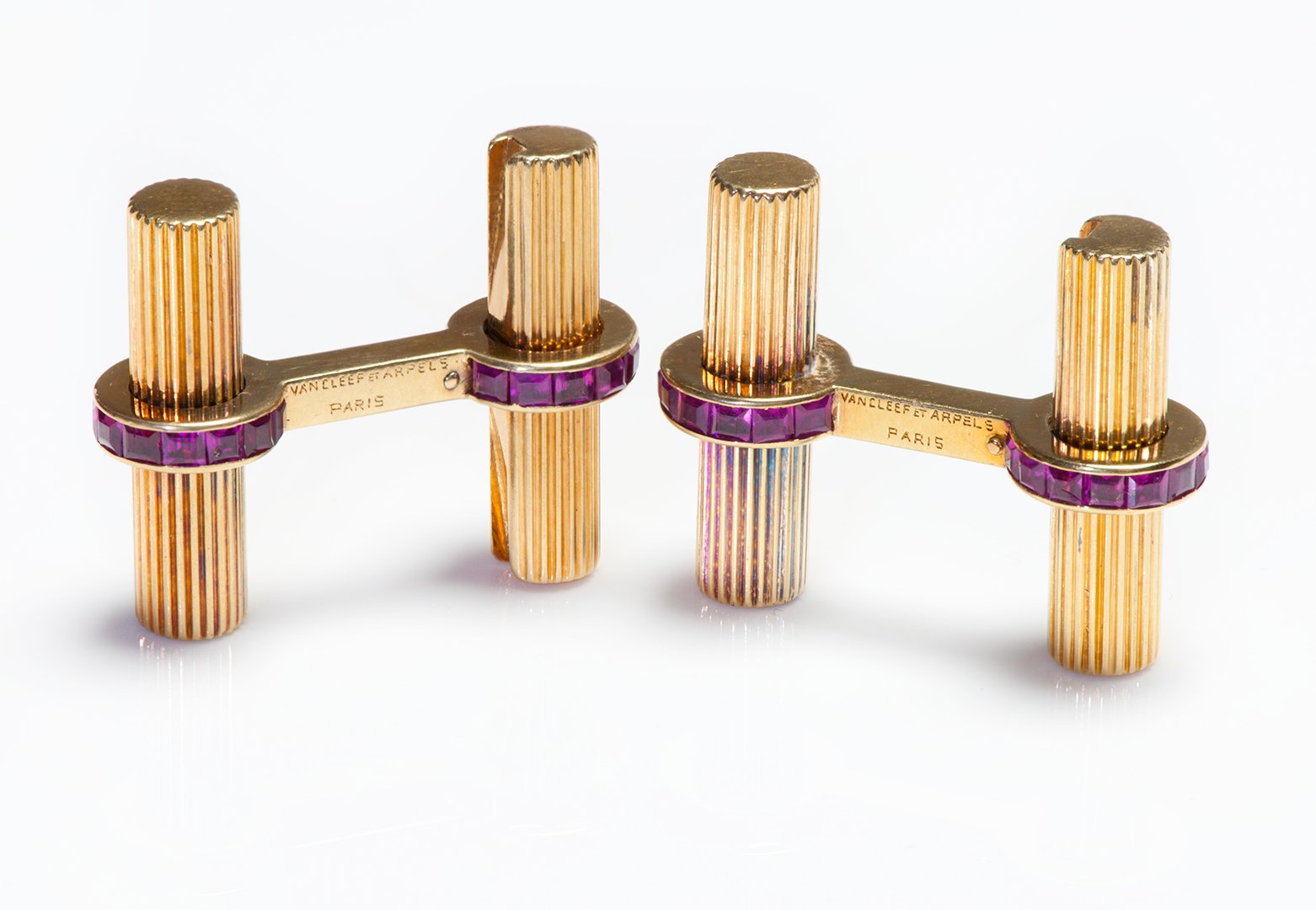Van Cleef & Arpels Gold Ruby Baton Cufflinks with Tiffany & Co. Studs