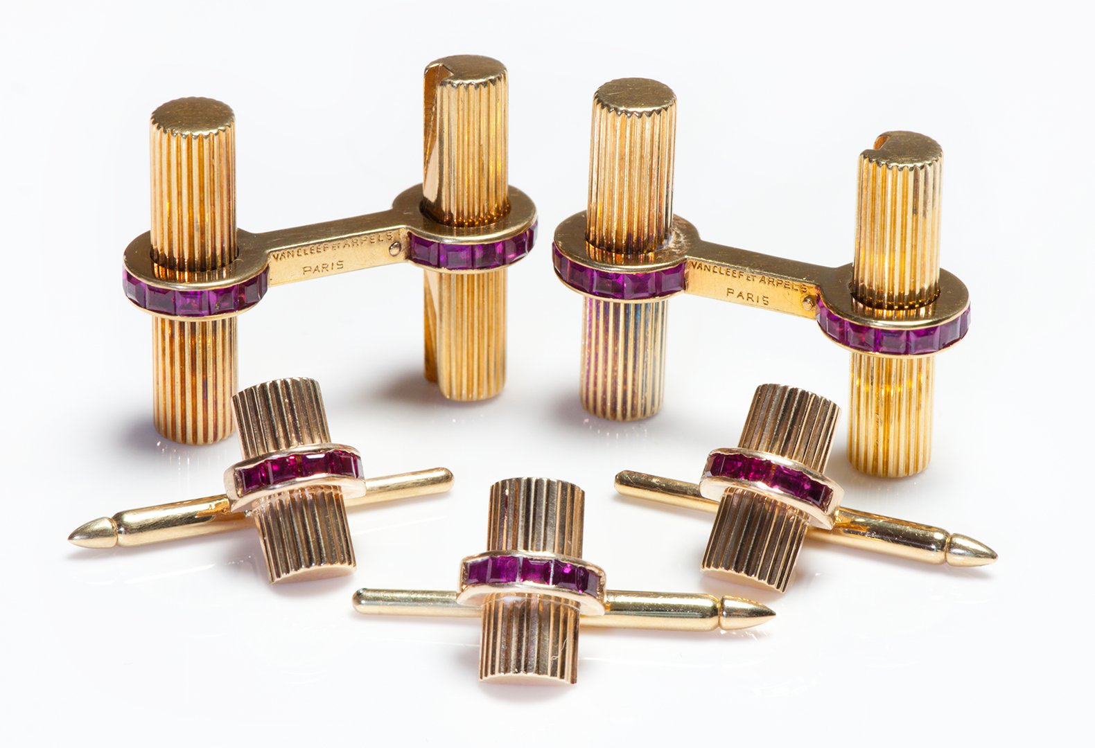 Van Cleef & Arpels Gold Ruby Baton Cufflinks with Tiffany & Co. Studs