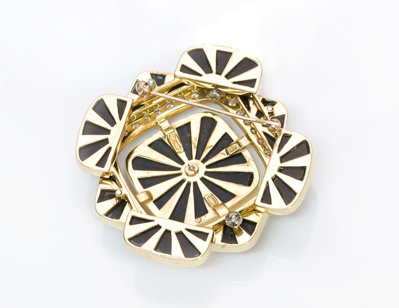 Van Cleef & Arpels Onyx Diamond 18K Gold Brooch