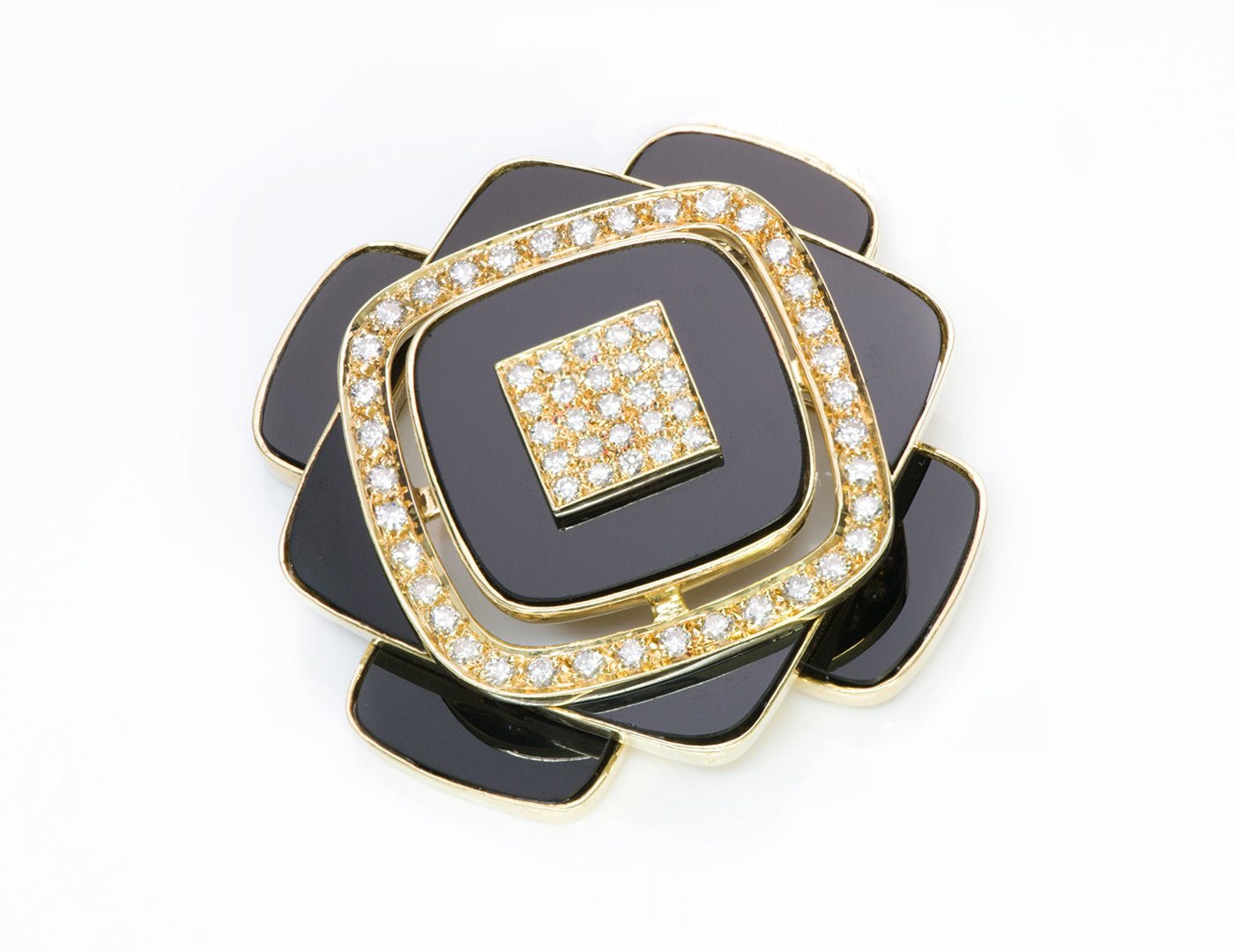 Van Cleef & Arpels Onyx Diamond 18K Gold Brooch