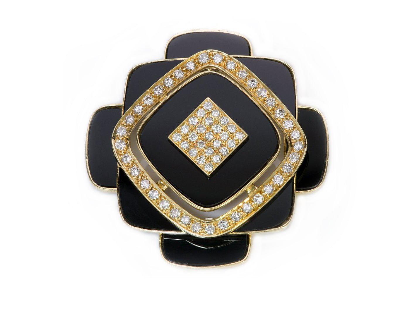 Van Cleef & Arpels Onyx Diamond 18K Gold Brooch
