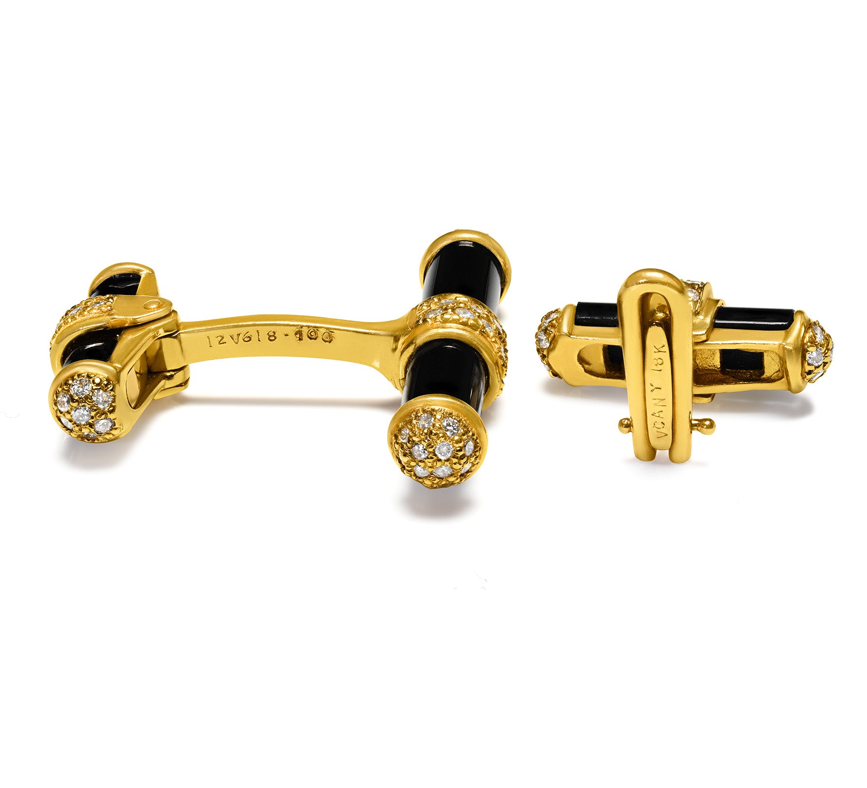 Van Cleef & Arpels 18K Gold Diamond Onyx Cufflinks Dress Set