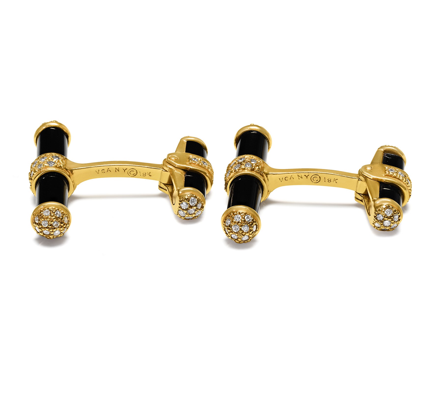 Van Cleef & Arpels 18K Gold Diamond Onyx Cufflinks Hallmark