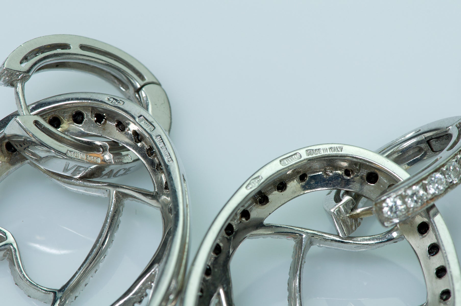 Versace 18K White Gold Black & White Diamond Earrings