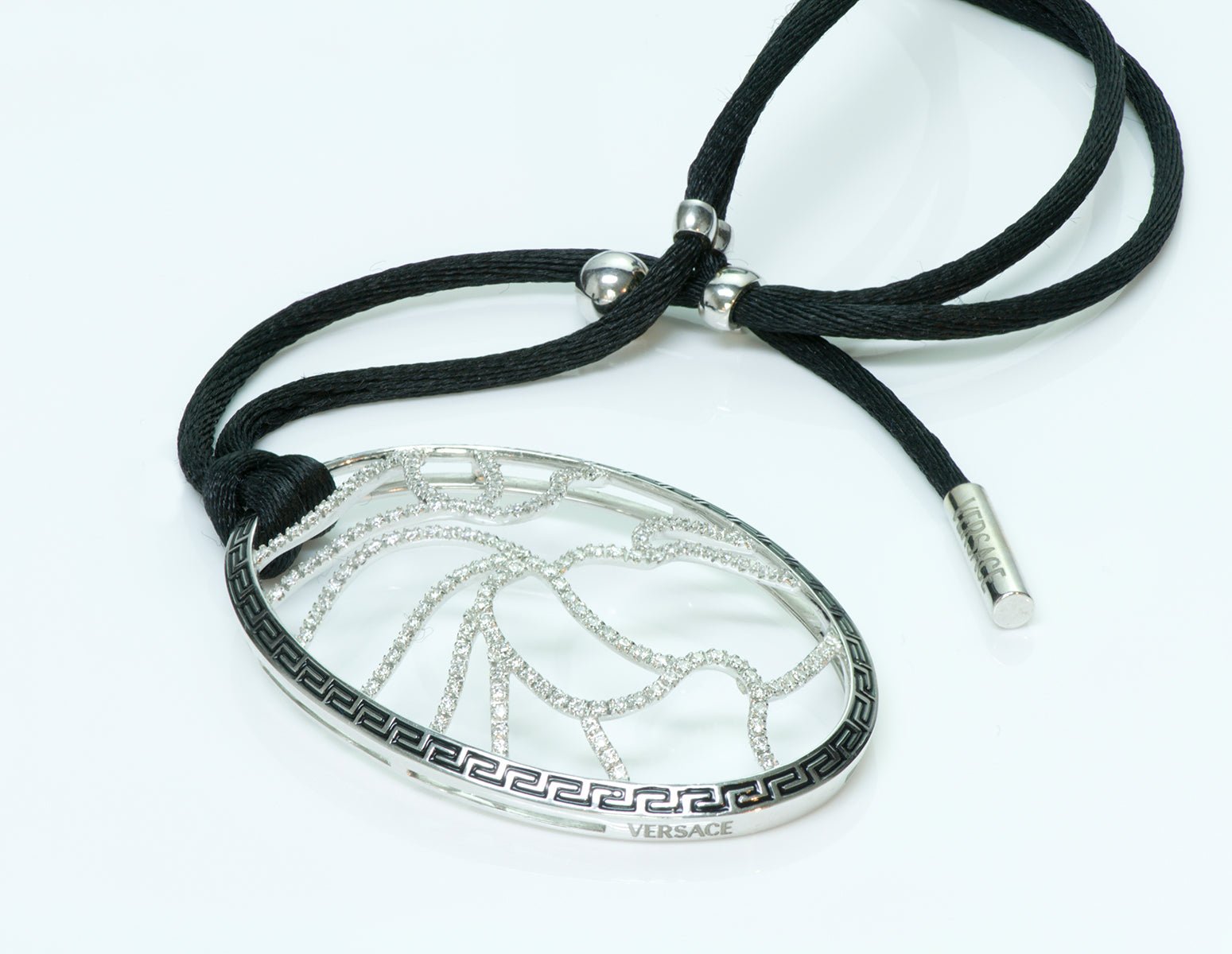 Versace 18K White Gold Diamond Enamel Pendant