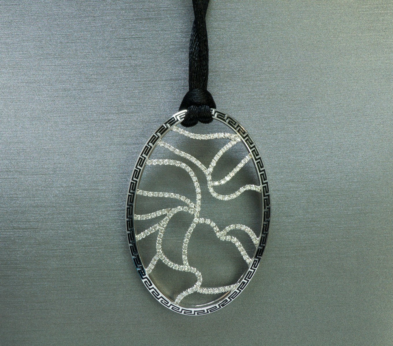 Versace 18K White Gold Diamond Enamel Pendant