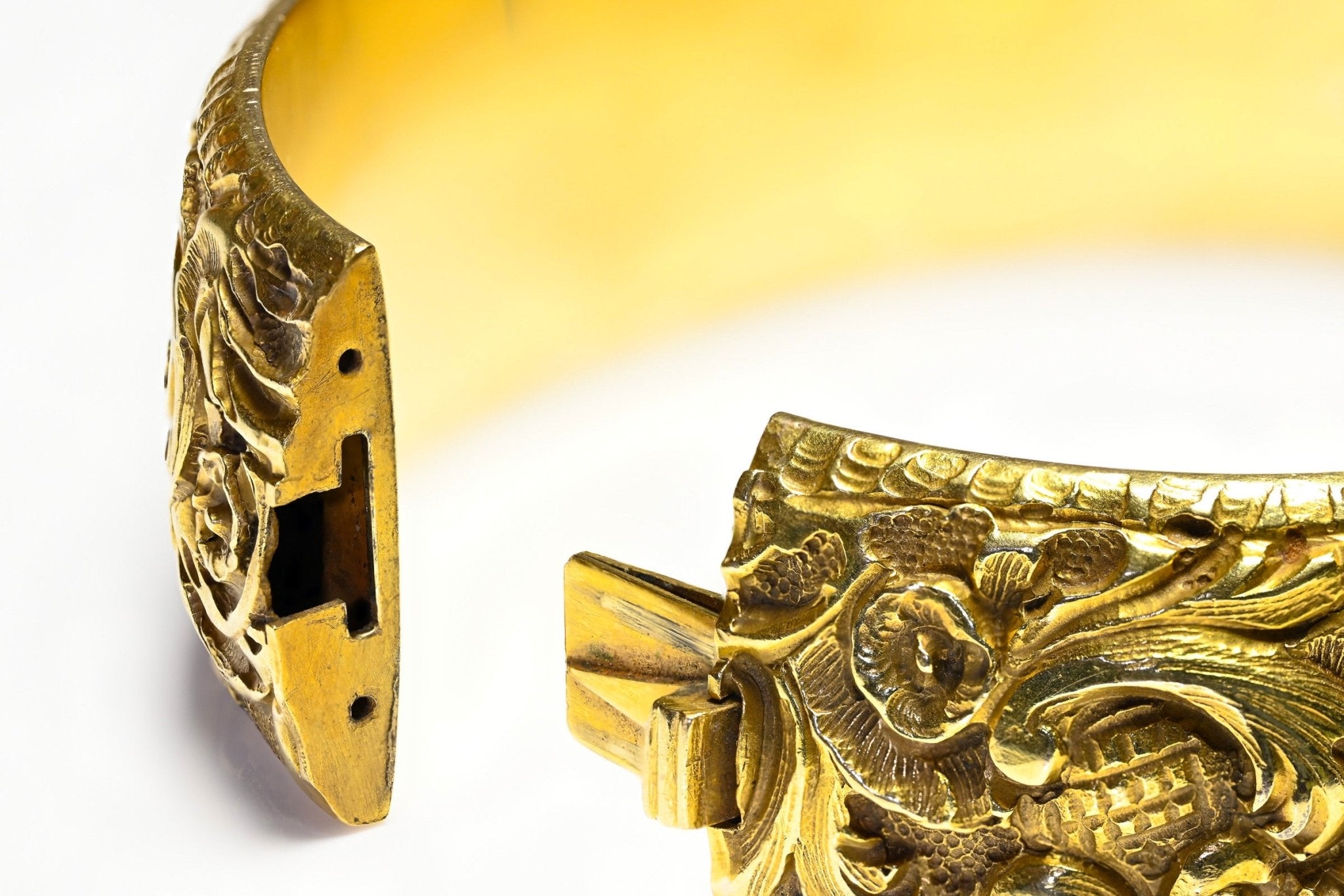 Victorian Carved 18K Gold Wide Bangle Bracelet