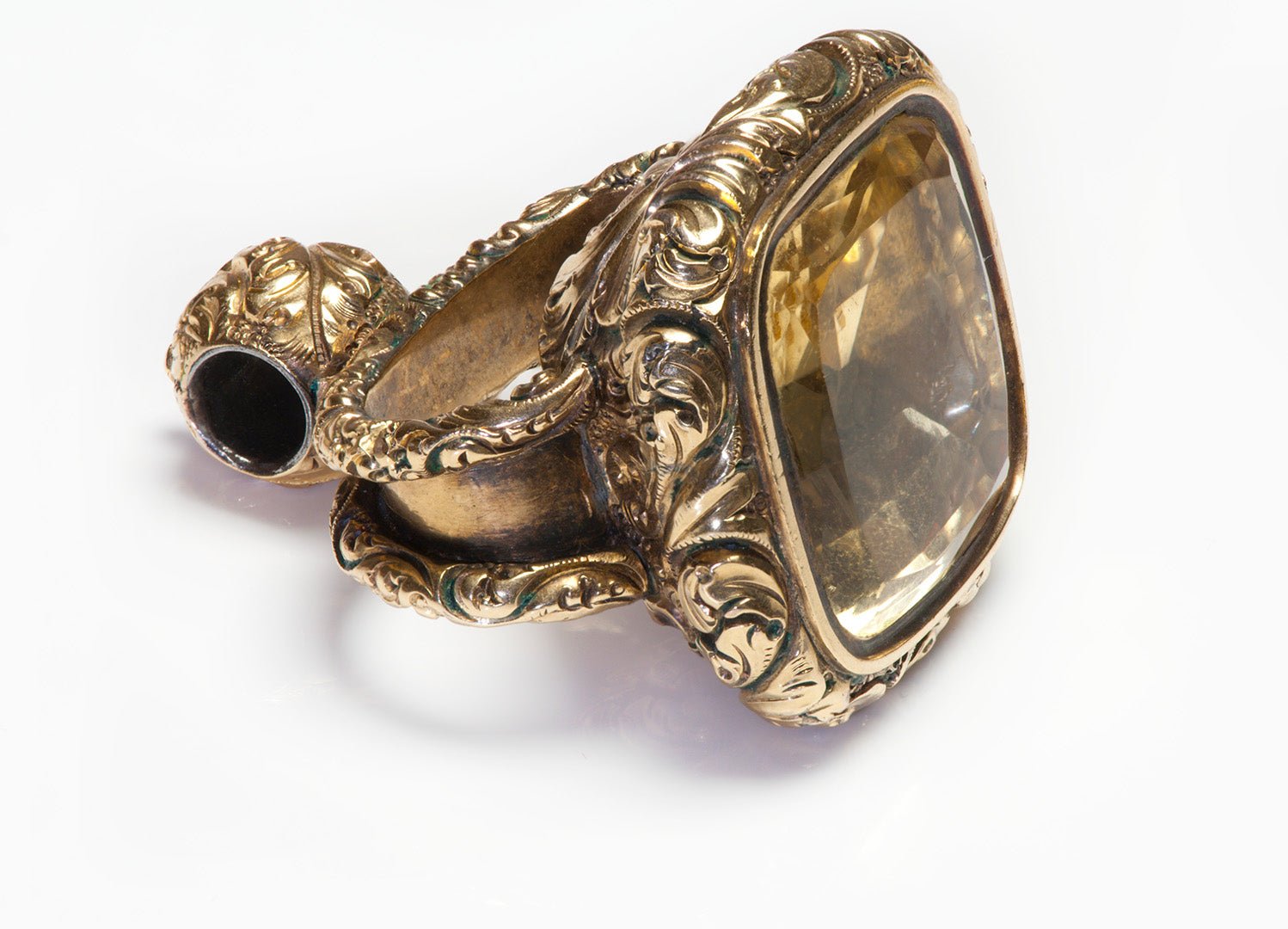 Victorian Carved Gold Citrine Large Fob