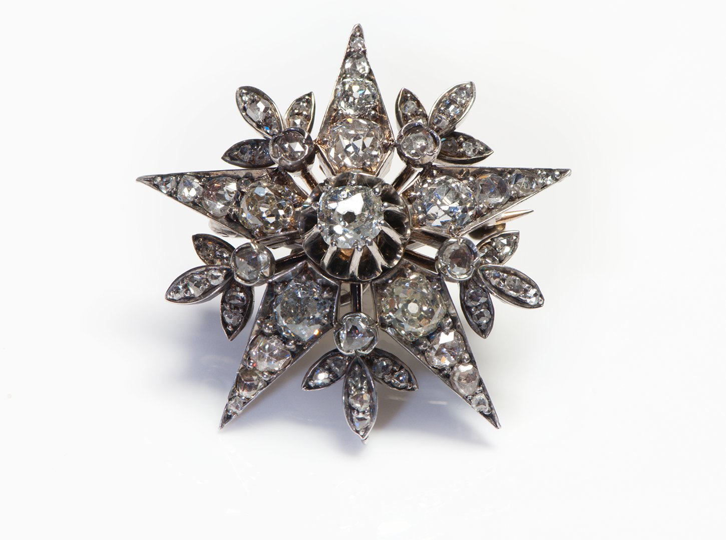 Victorian Diamond Gold Silver Starburst Brooch Pendant