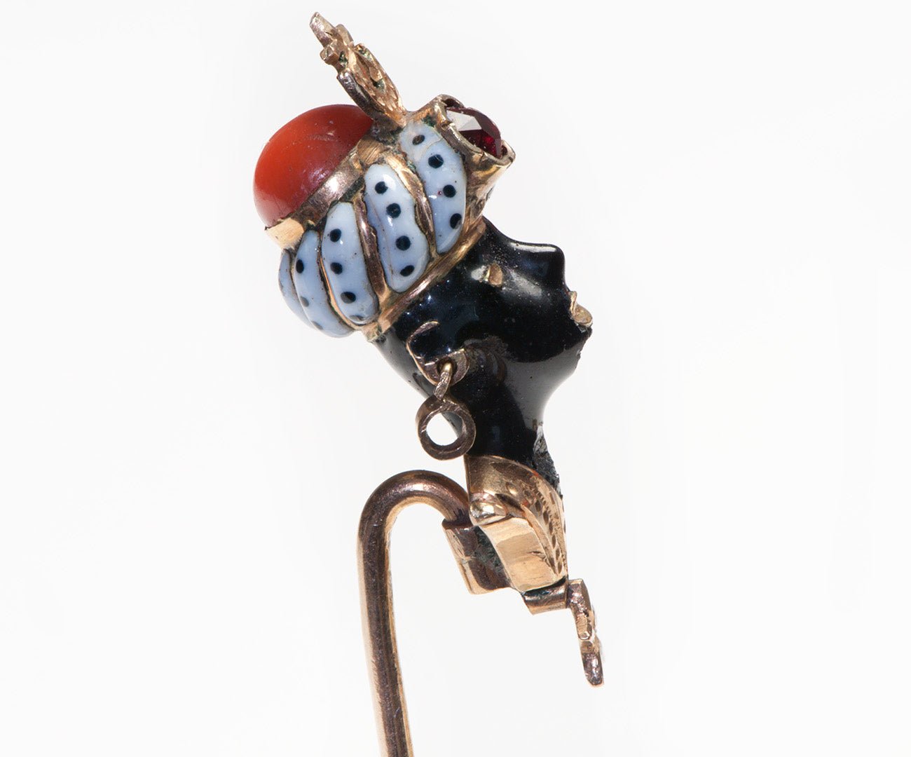Victorian Gold Blackamoor Garnet Enamel Coral Stick Pin