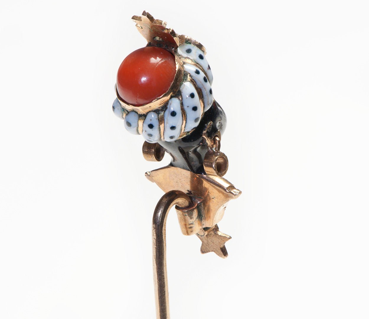 Victorian Gold Blackamoor Garnet Enamel Coral Stick Pin