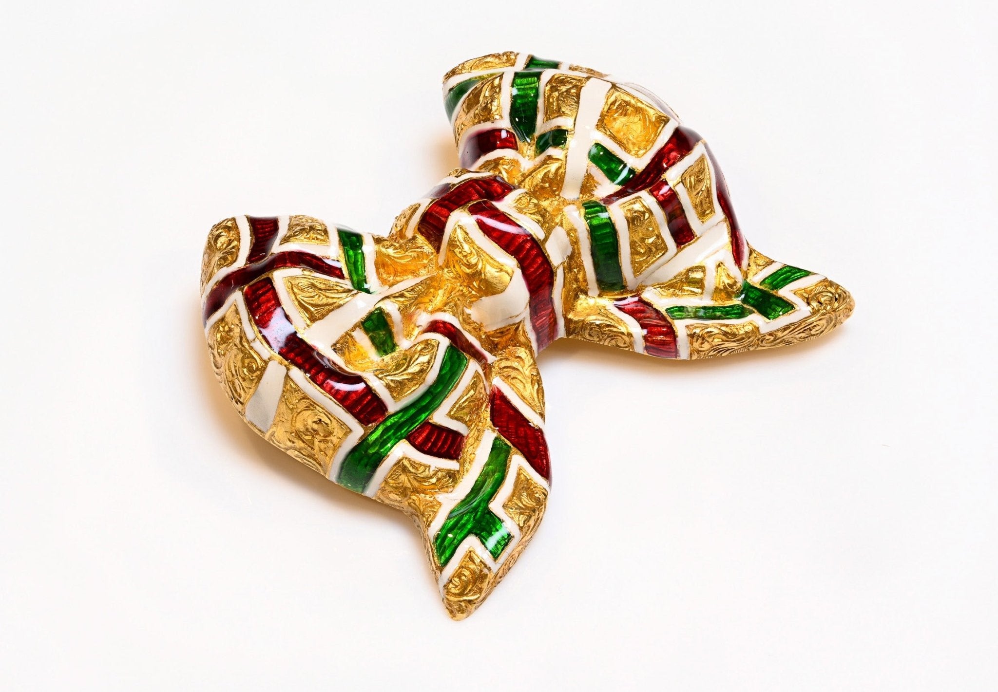 Victorian Gold Enamel Bow Brooch