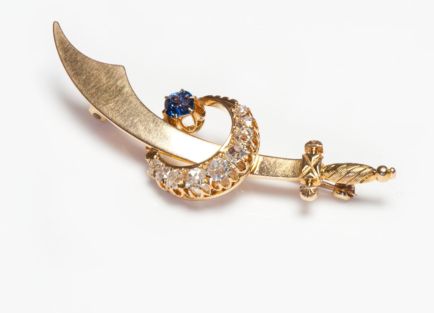 Victorian Gold Old Mine Cut Diamond Sapphire Sword Brooch
