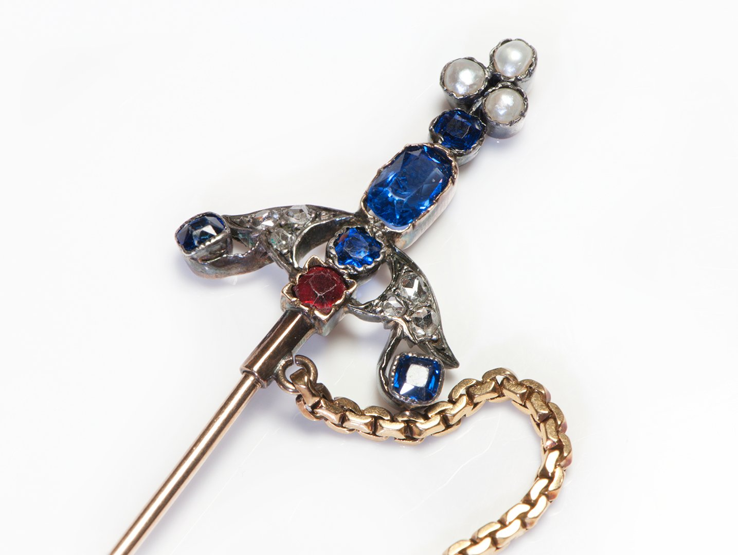 Victorian Gold Sapphire Diamond Pearl Jabot