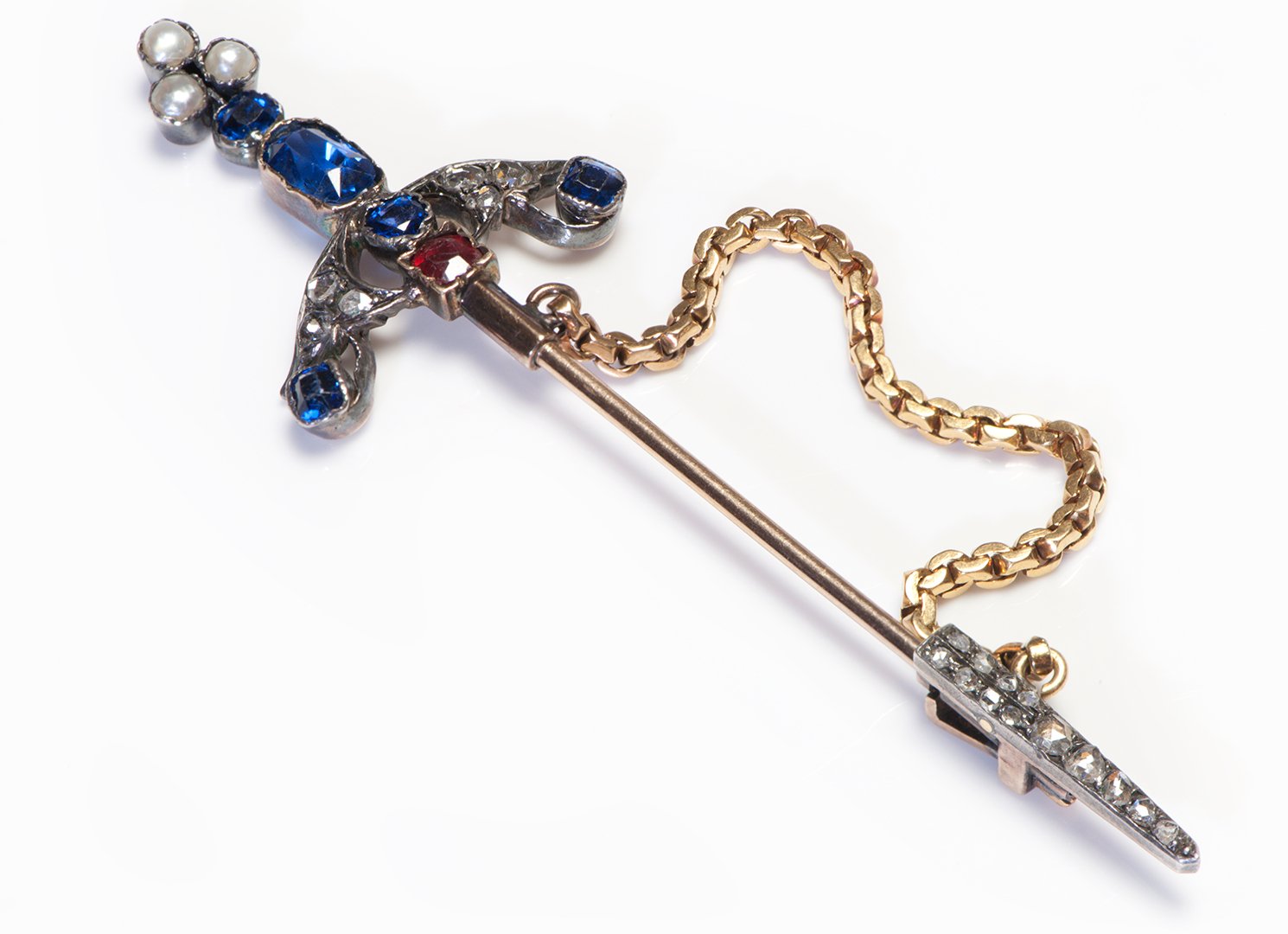 Victorian Gold Sapphire Diamond Pearl Jabot