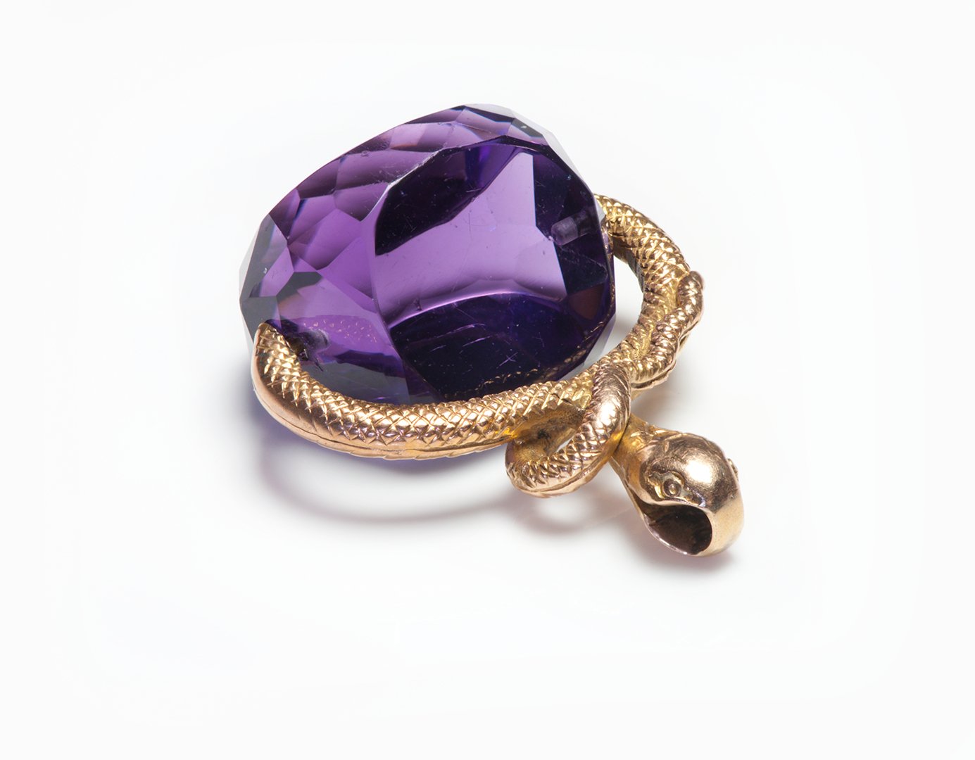 Victorian Gold Snake Amethyst Fob Pendant