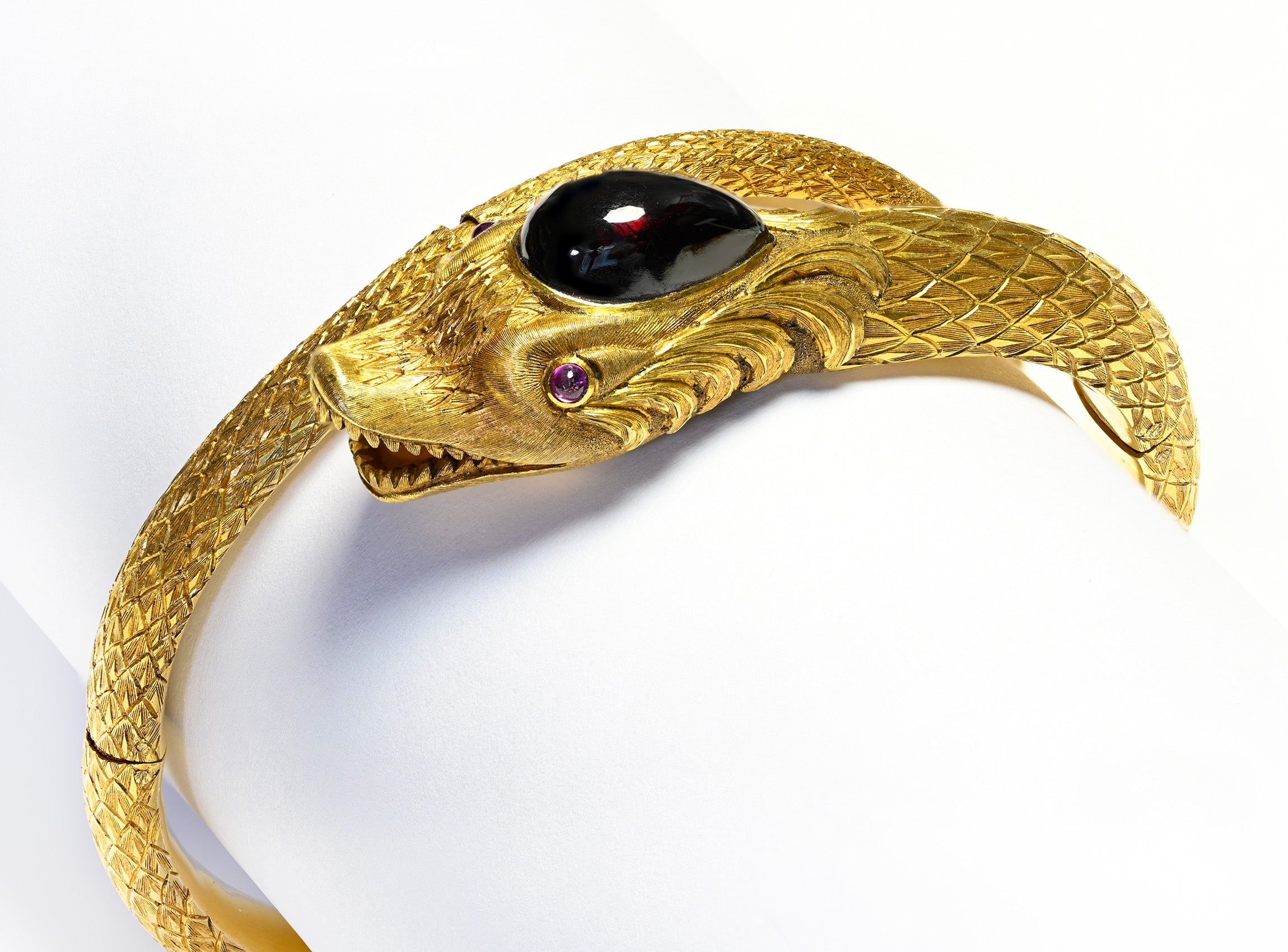 Victorian Gold Snake Bangle Bracelet Garnet Ruby