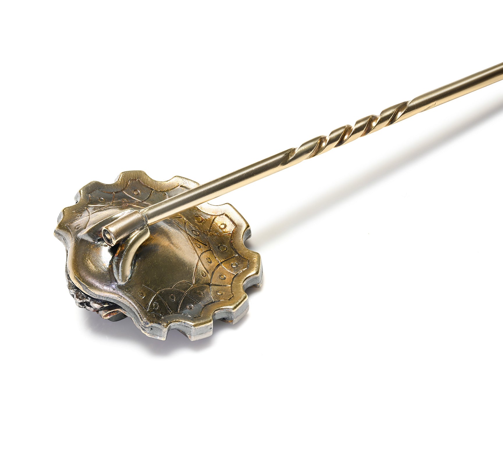 Antique Victorian Gold Floral Stick Pin with Pearl, Emerald, and Diamond