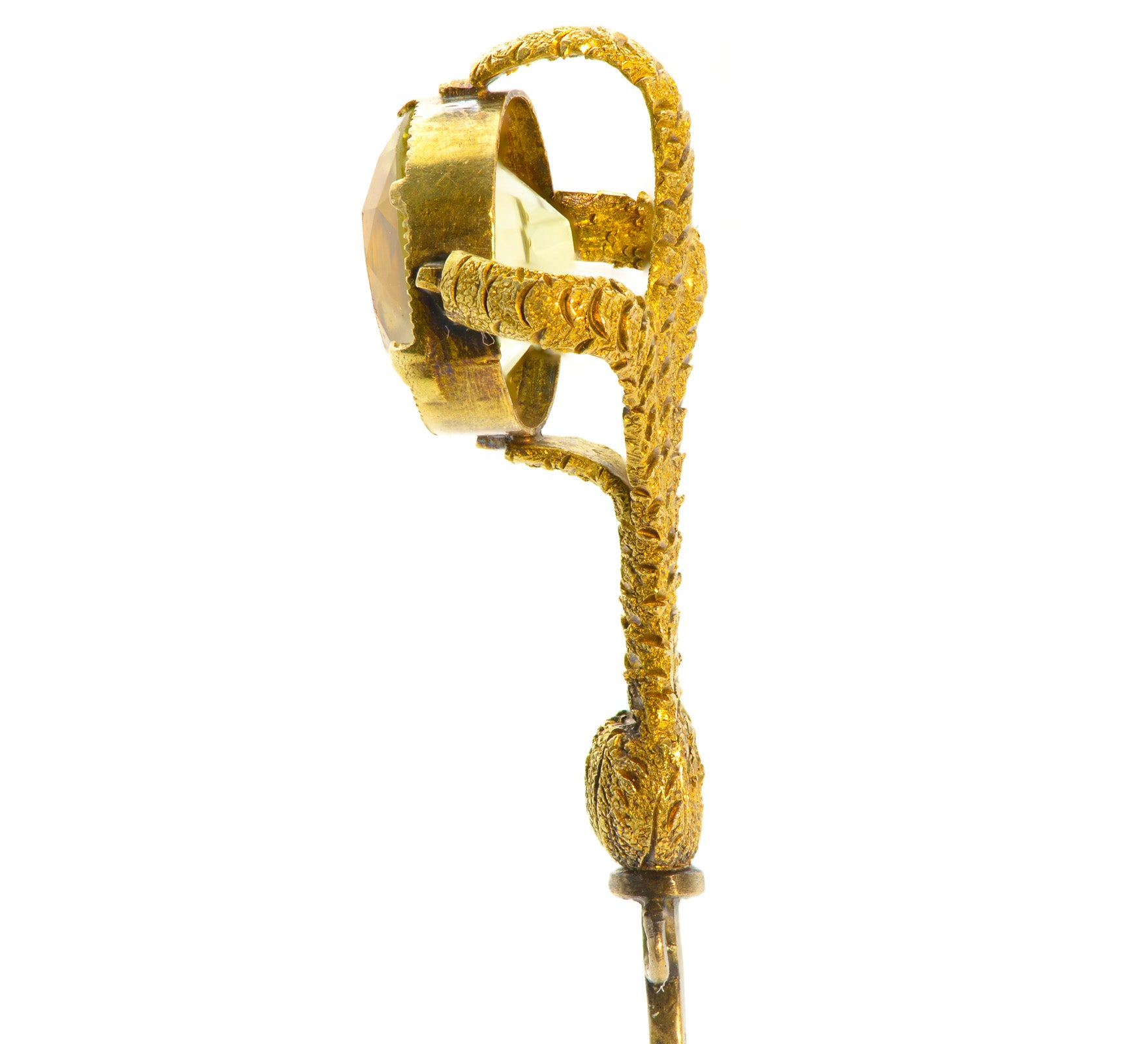 Victorian Claw-Set Citrine Stickpin – 14K Gold Antique