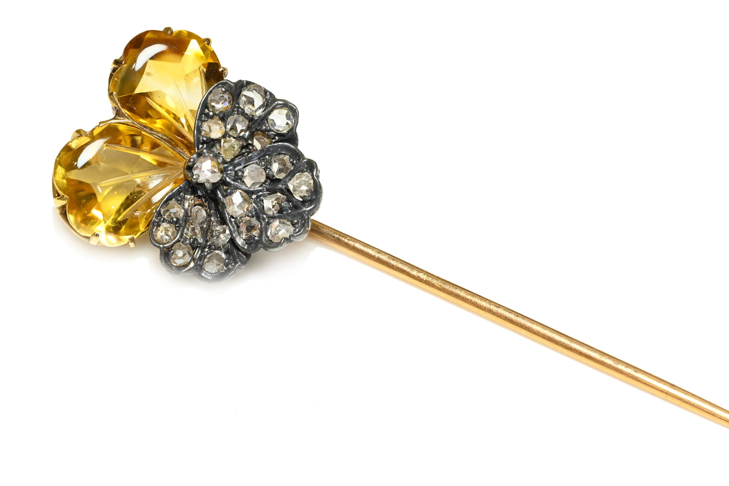 Victorian Citrine and Rose-Cut Diamond Flower Stick Pin