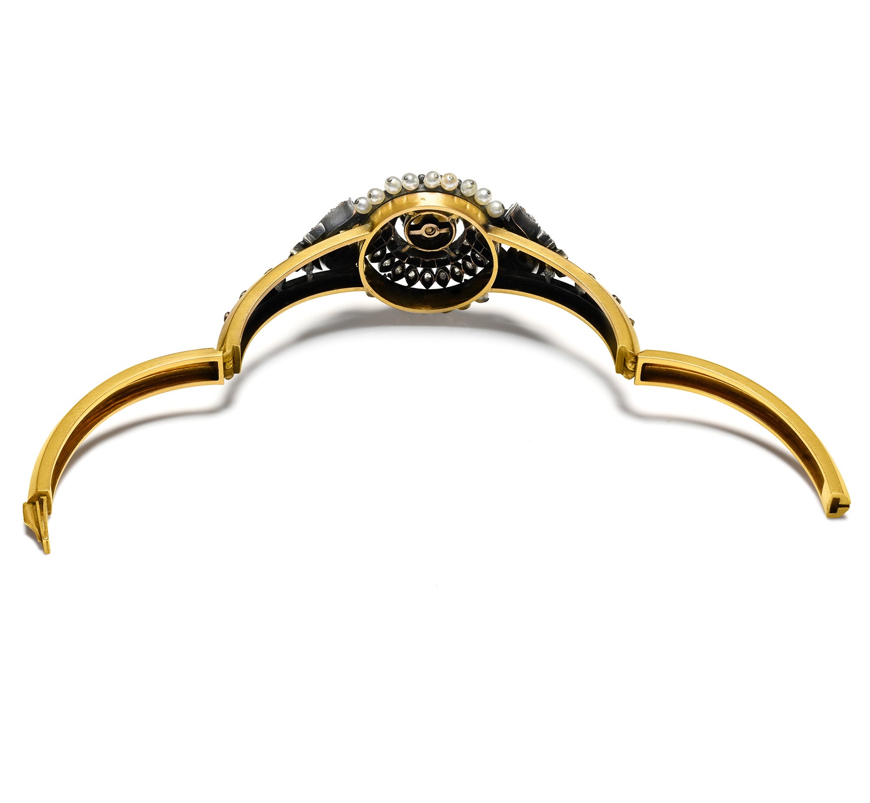 Victorian Gold Diamond Pearl Bangle Bracelet