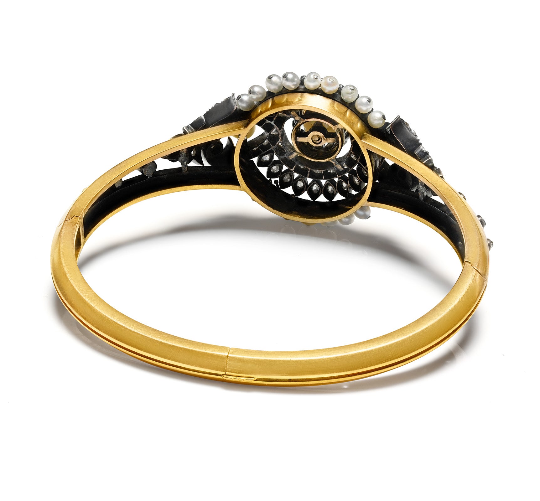 Victorian Gold Diamond Pearl Bangle Bracelet
