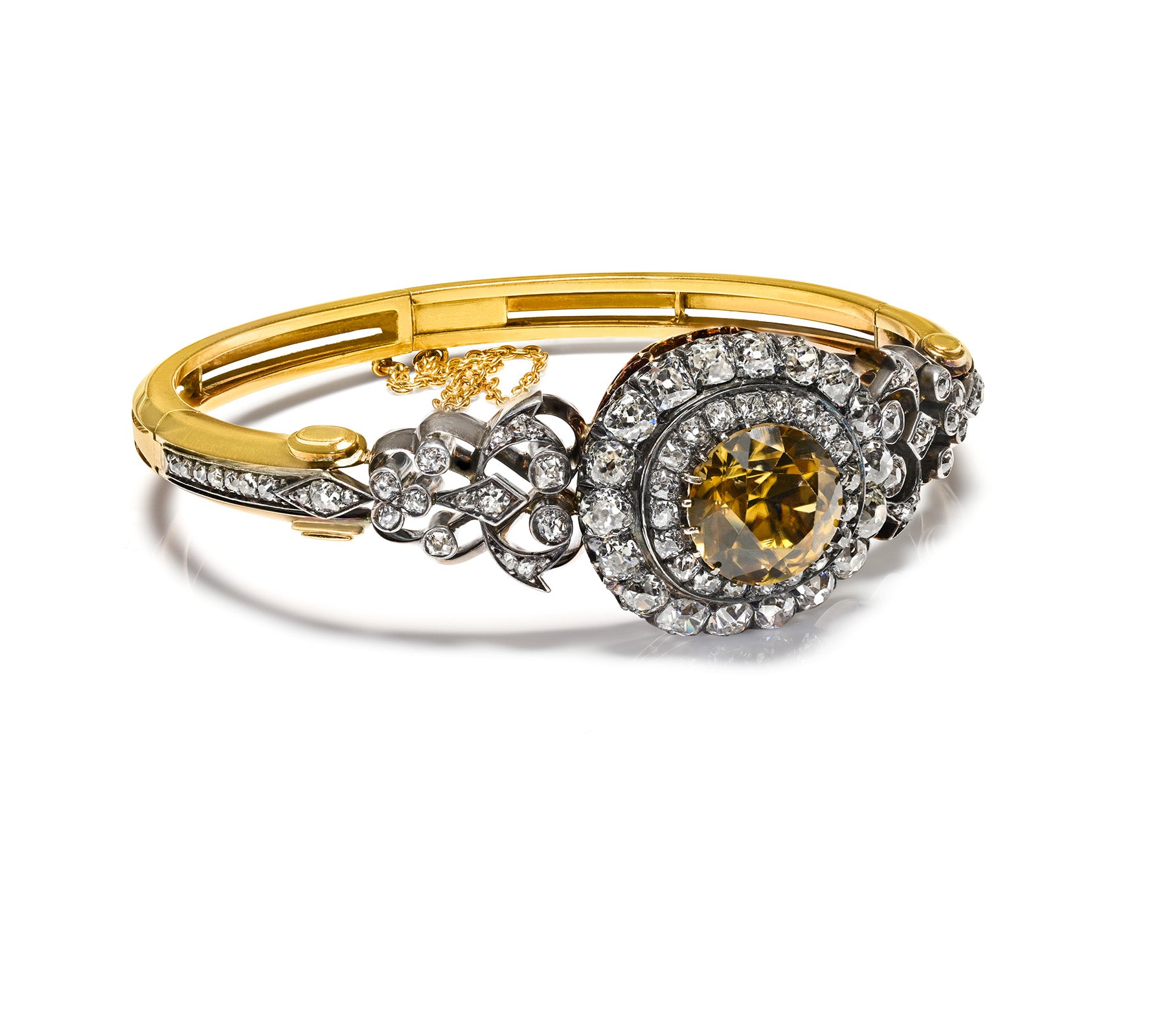 Victorian Gold Diamond Natural Zircon Bangle Bracelet