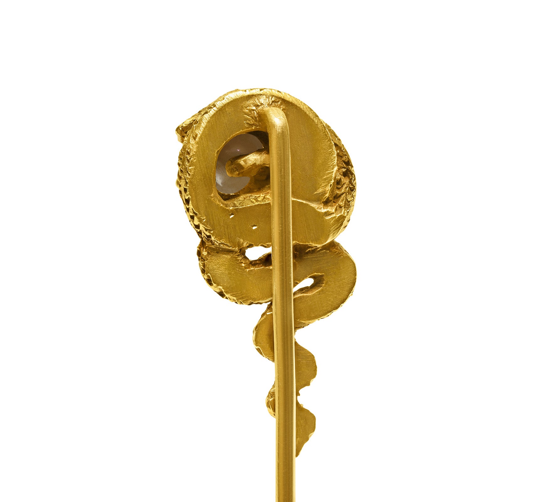 Antique Victorian Carved Gold Snake Pearl Garnet Stick Pin