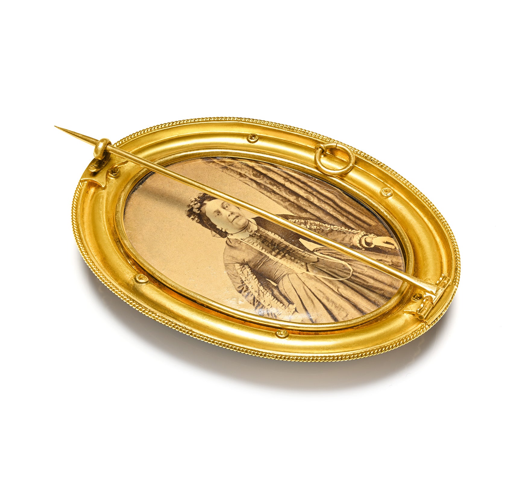 Victorian 15K Gold Malachite Brooch Portrait Compartment Locket