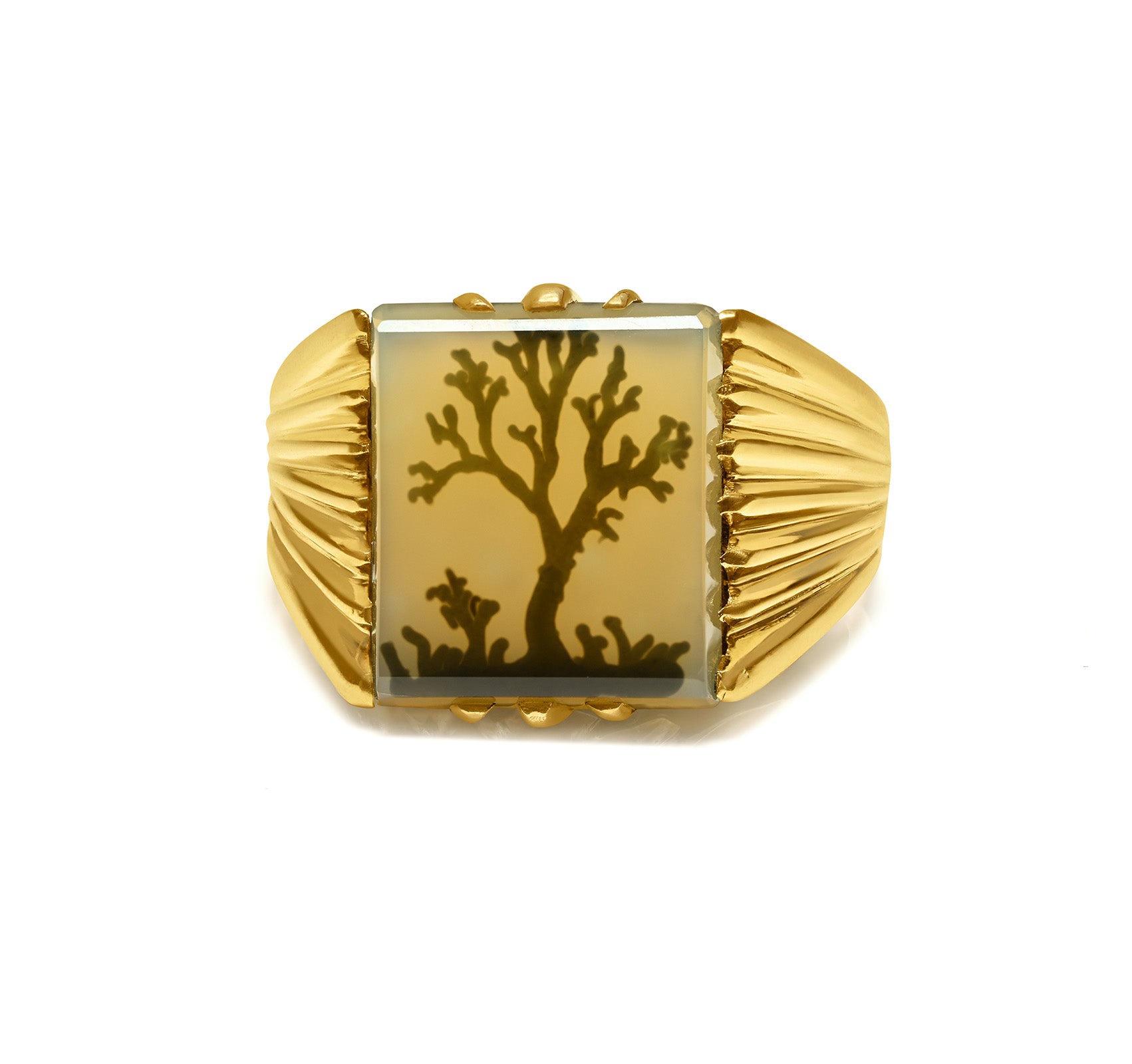 Rare Victorian Gold Scenic Agate Men’s Ring