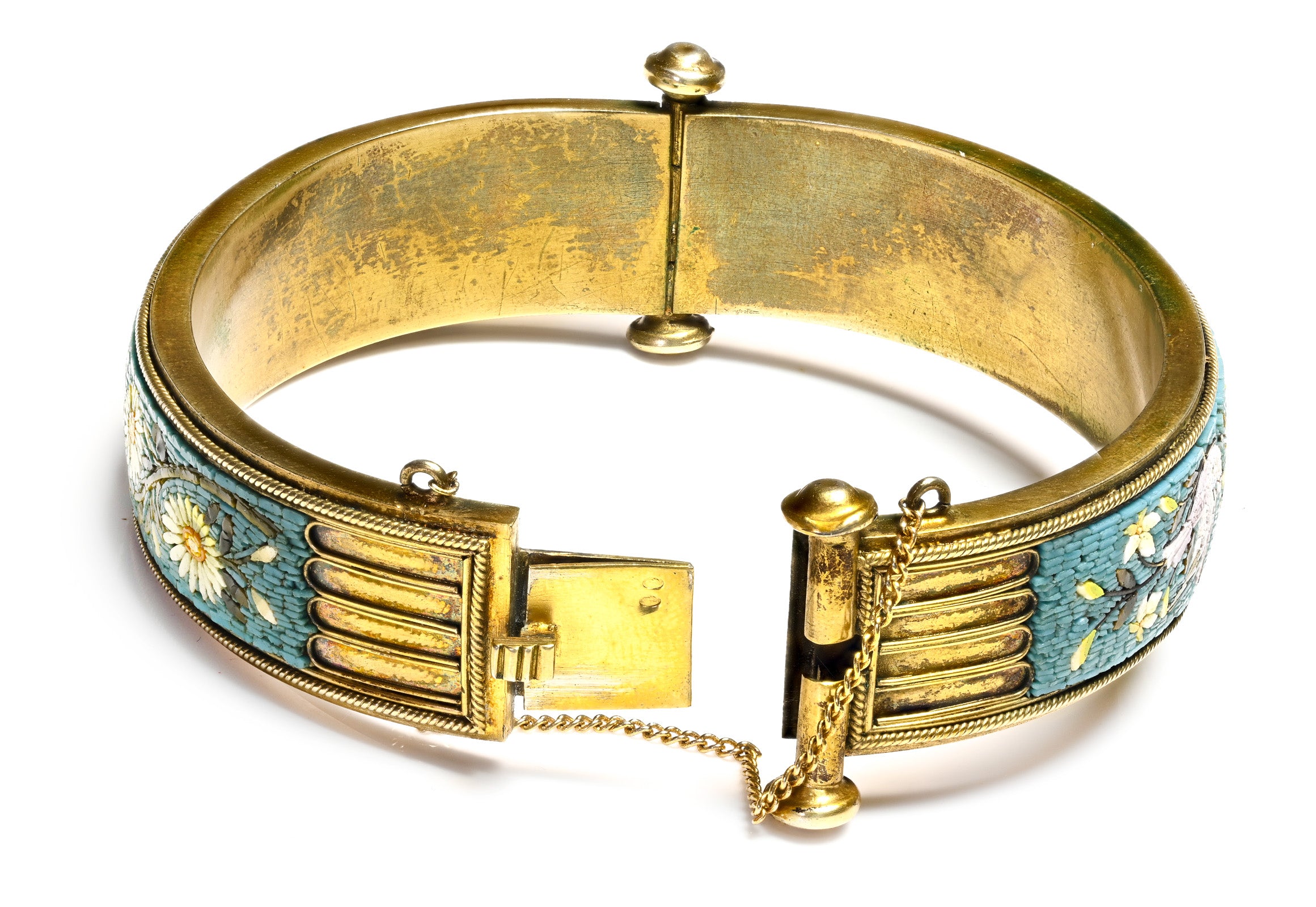 Antique Mosaic Bangle Bracelet Silver